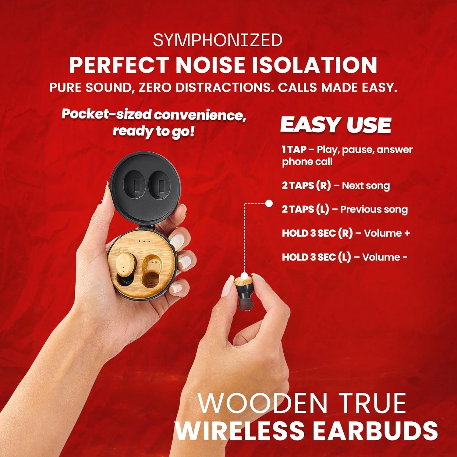 Symphonized Wooden True Wireless Earbuds Crisp Highs with Deep Bass 35H Playtime
