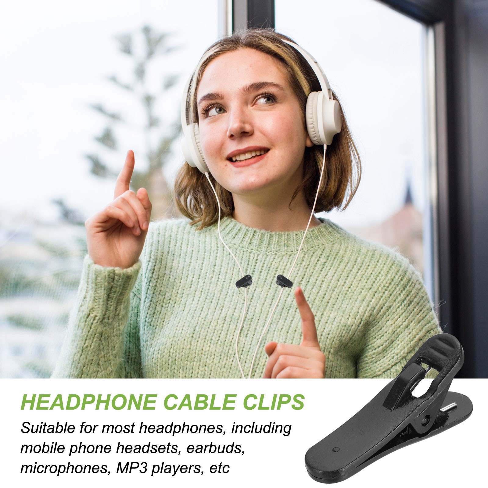 Pack of 10 Headphone Wire Clip 1.3″x0.31″x0.55″ Black