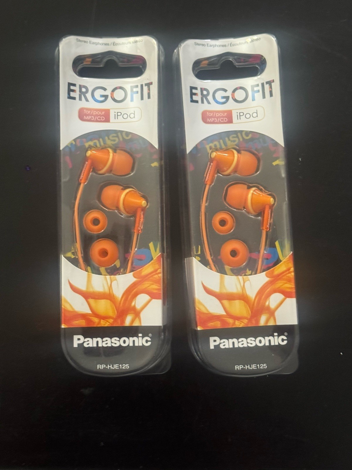 2 Pack Panasonic RP-HJE125 Ergofit In-Ear Headphones Earphones Earbud Orange