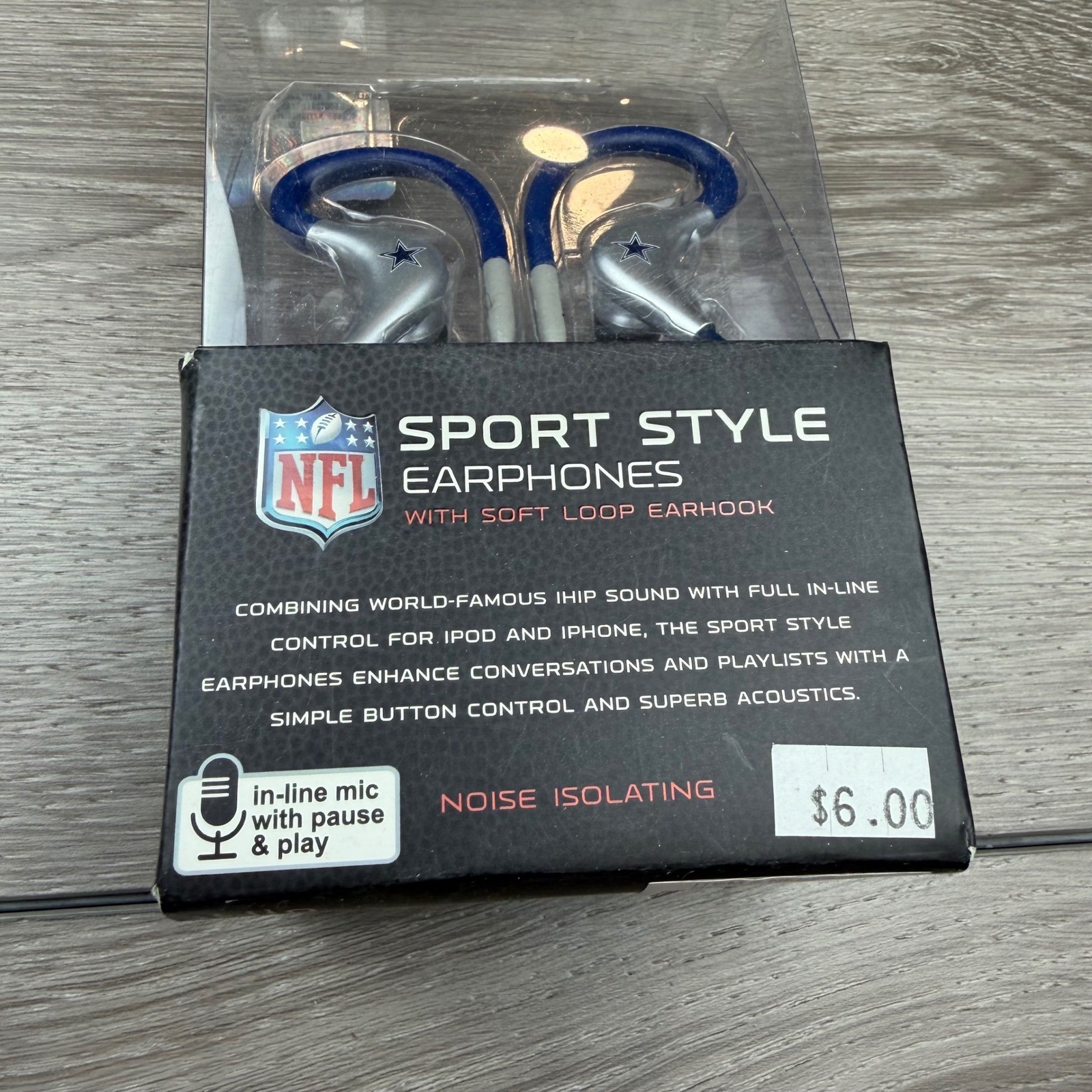 iHip NFL Dallas Cowboys Sport Style Earphones Noise Isolating Blue Silver New
