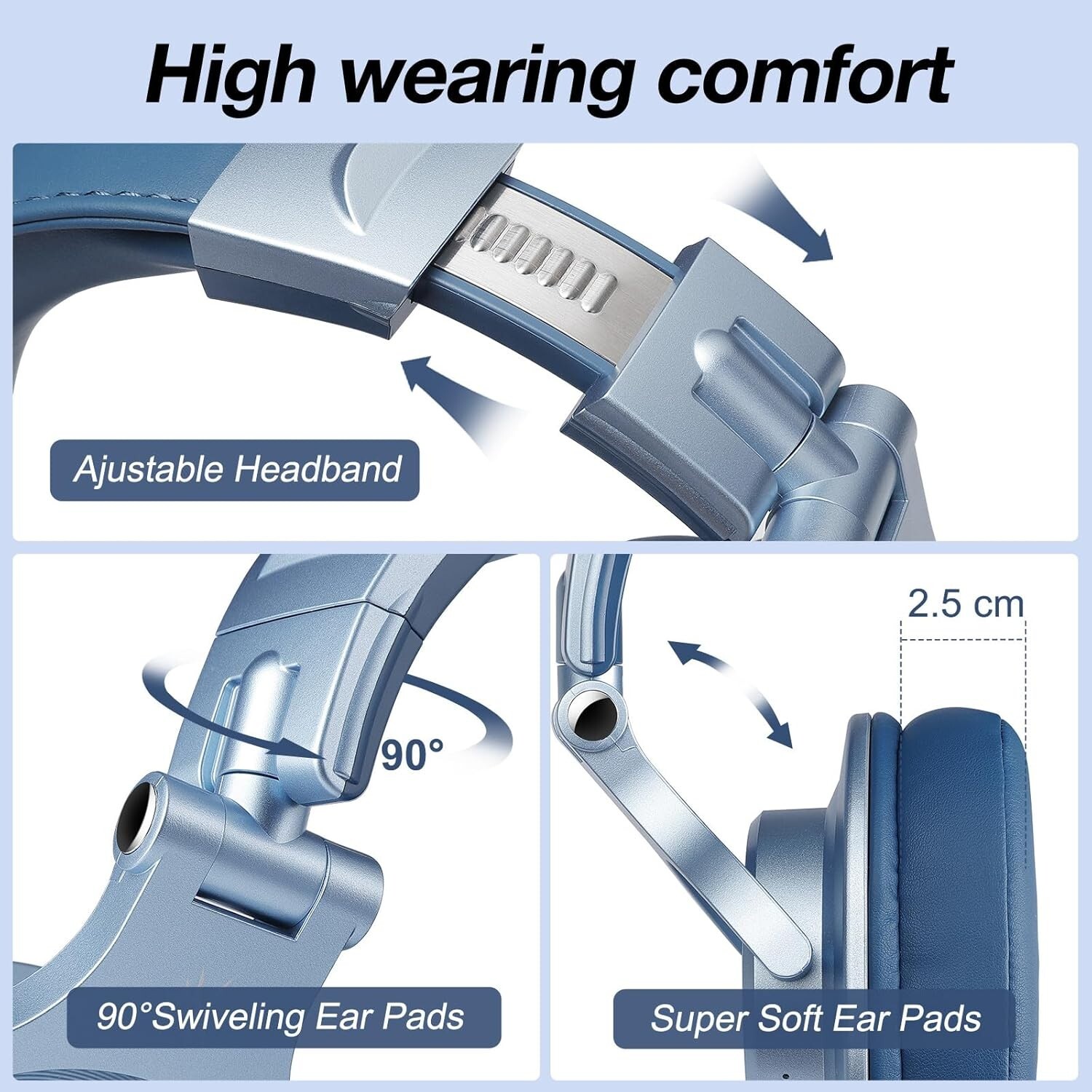 Genuine OneOdio A70 Bluetooth Over Ear Headphones Wireless/Wired 2in1 (Blue)