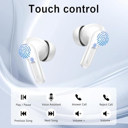 Wireless Earbuds, Bluetooth Headphones 5.4 HiFi Stereo, Ear Buds with 4 White