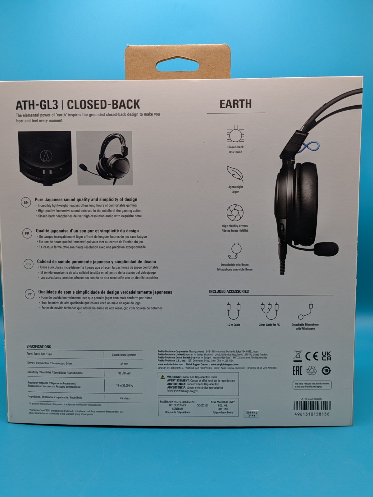 Audio-Technica ATH-GL3 CLOSED-BACK EARTH PC/PS5/Xbox Series Gaming Headsets NIB