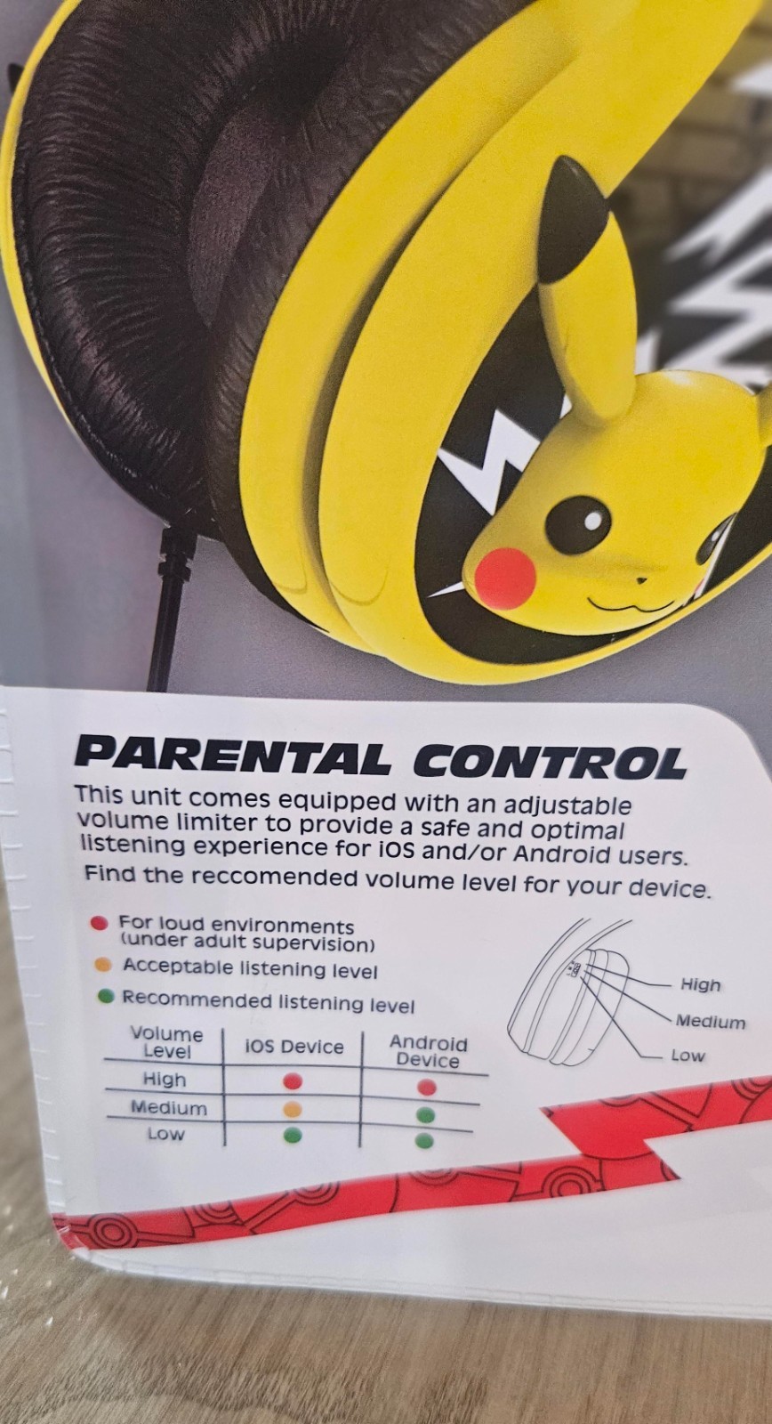 Pokemon Pikachu Kids Headphones W/Parental Volume Control & Share Port NIB!