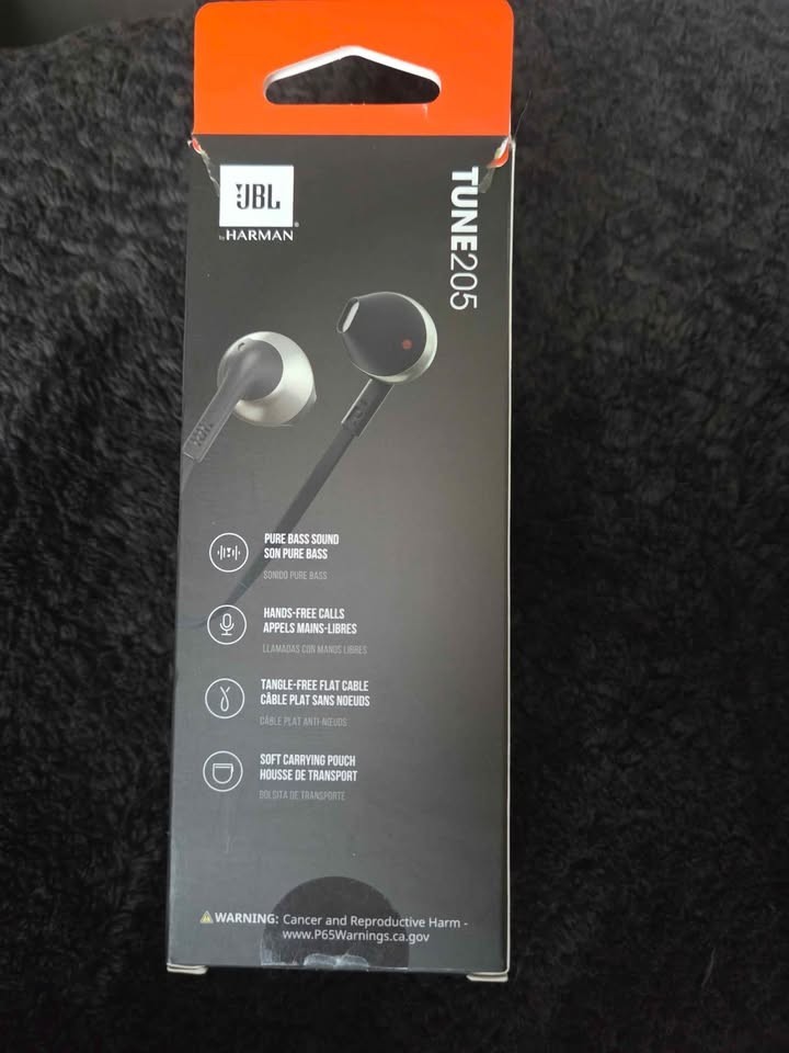 JBL Tune205 wired earbuds, box open