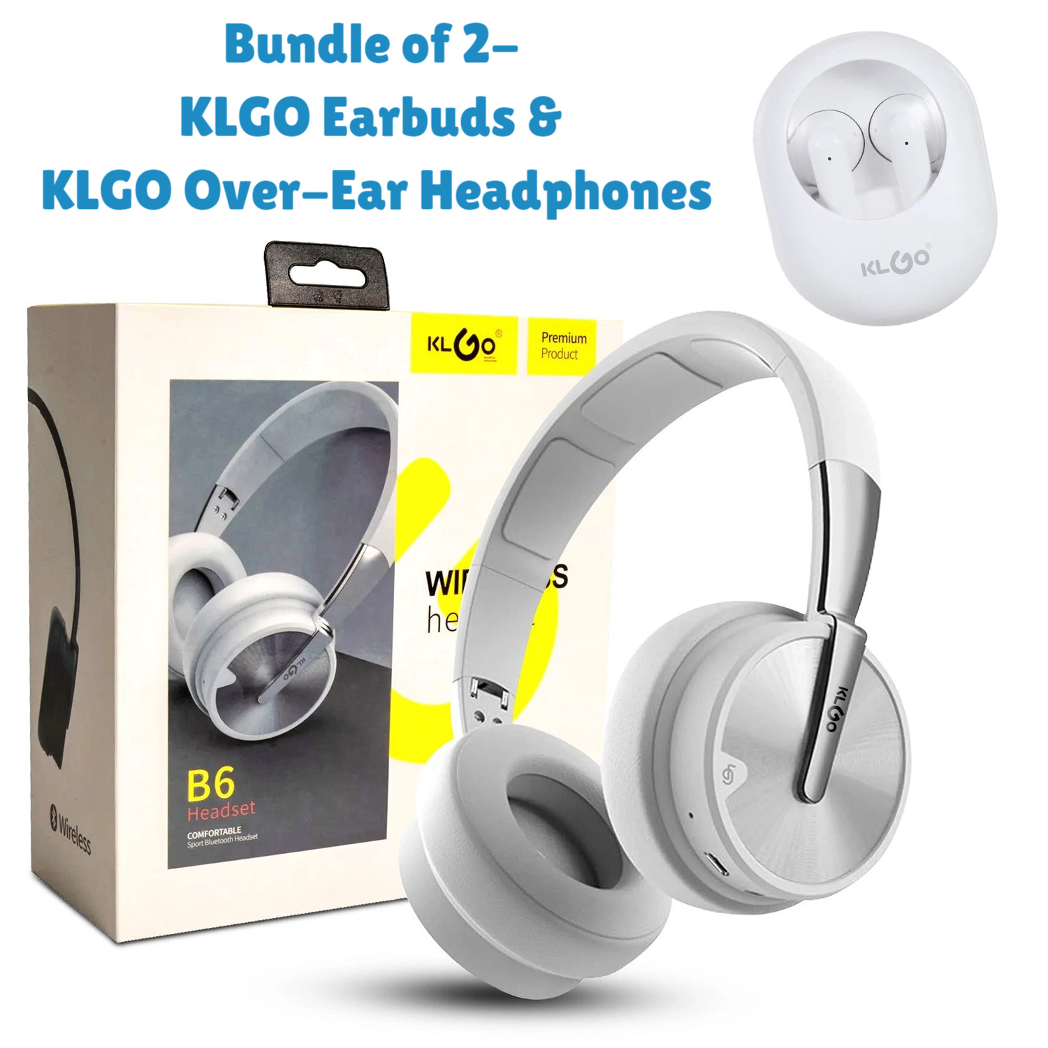 Bundle of 2– KLGO Earbuds + KLGO Over-Ear Headphones 10% Off Free Shipping