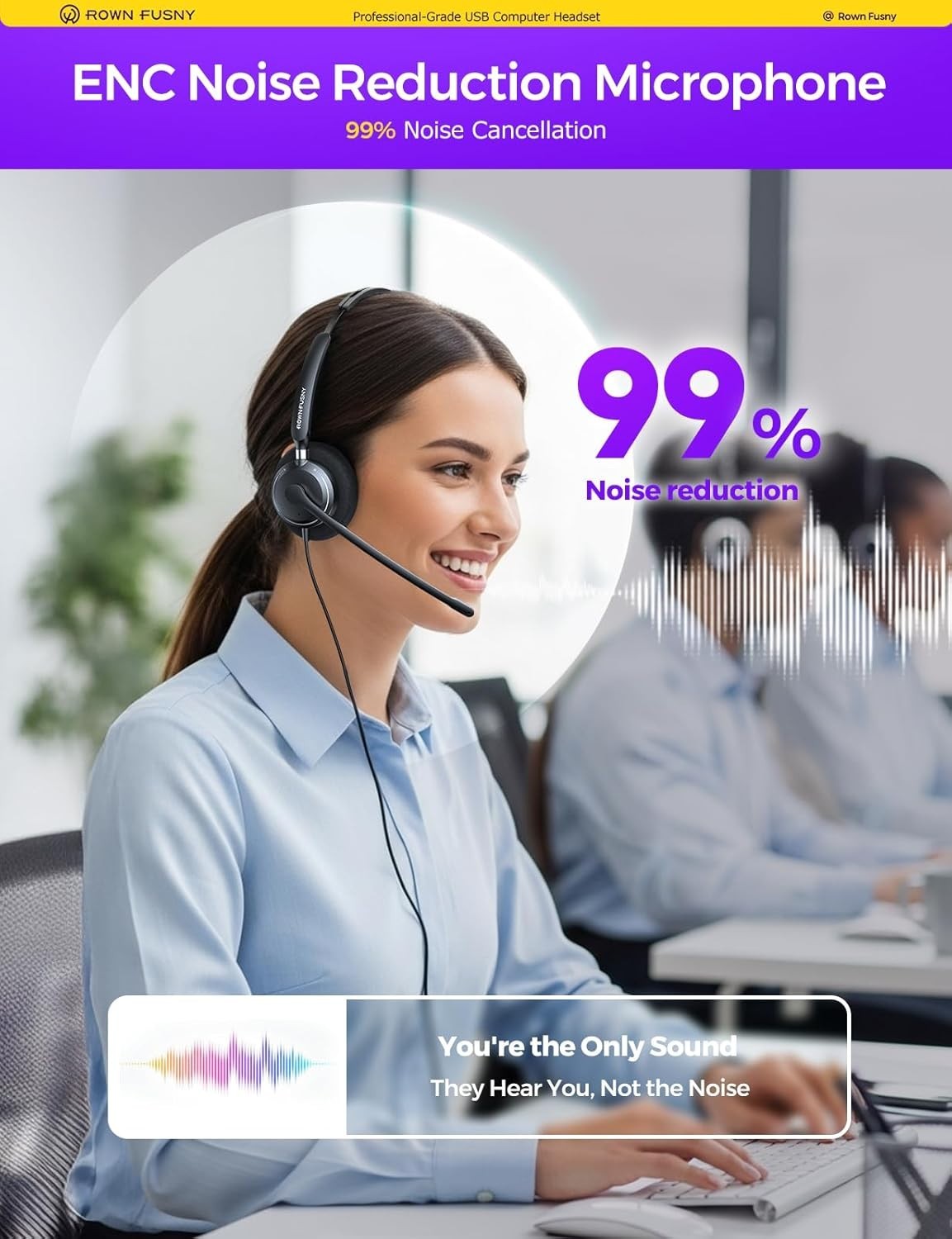 USB Headset with Microphone for PC Laptop Adjustable Noise Cancelling Wired