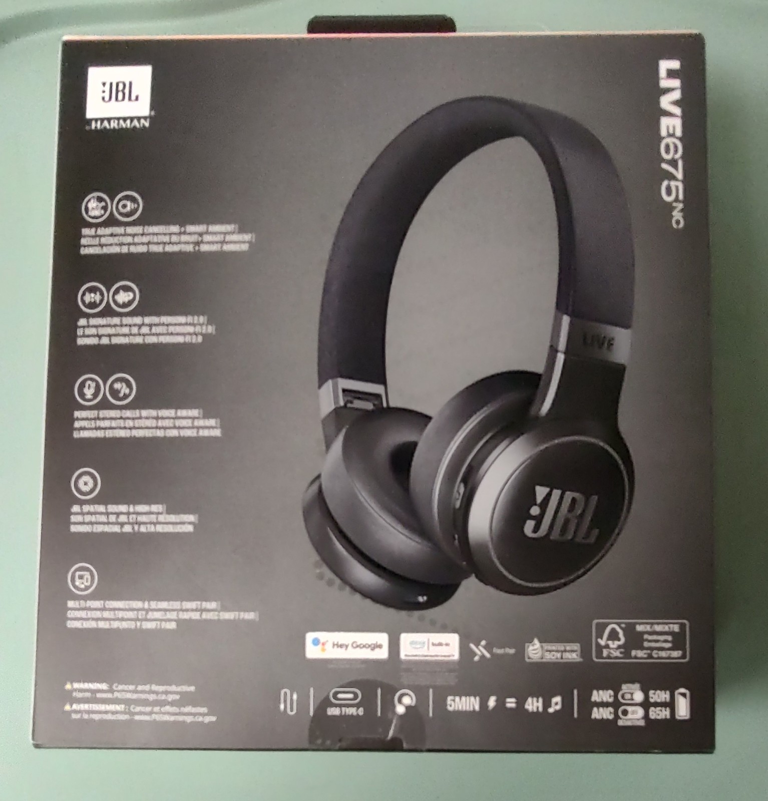 JBL Live 675NC Bluetooth Headphones with True Adaptive Noise Cancellation – NEW