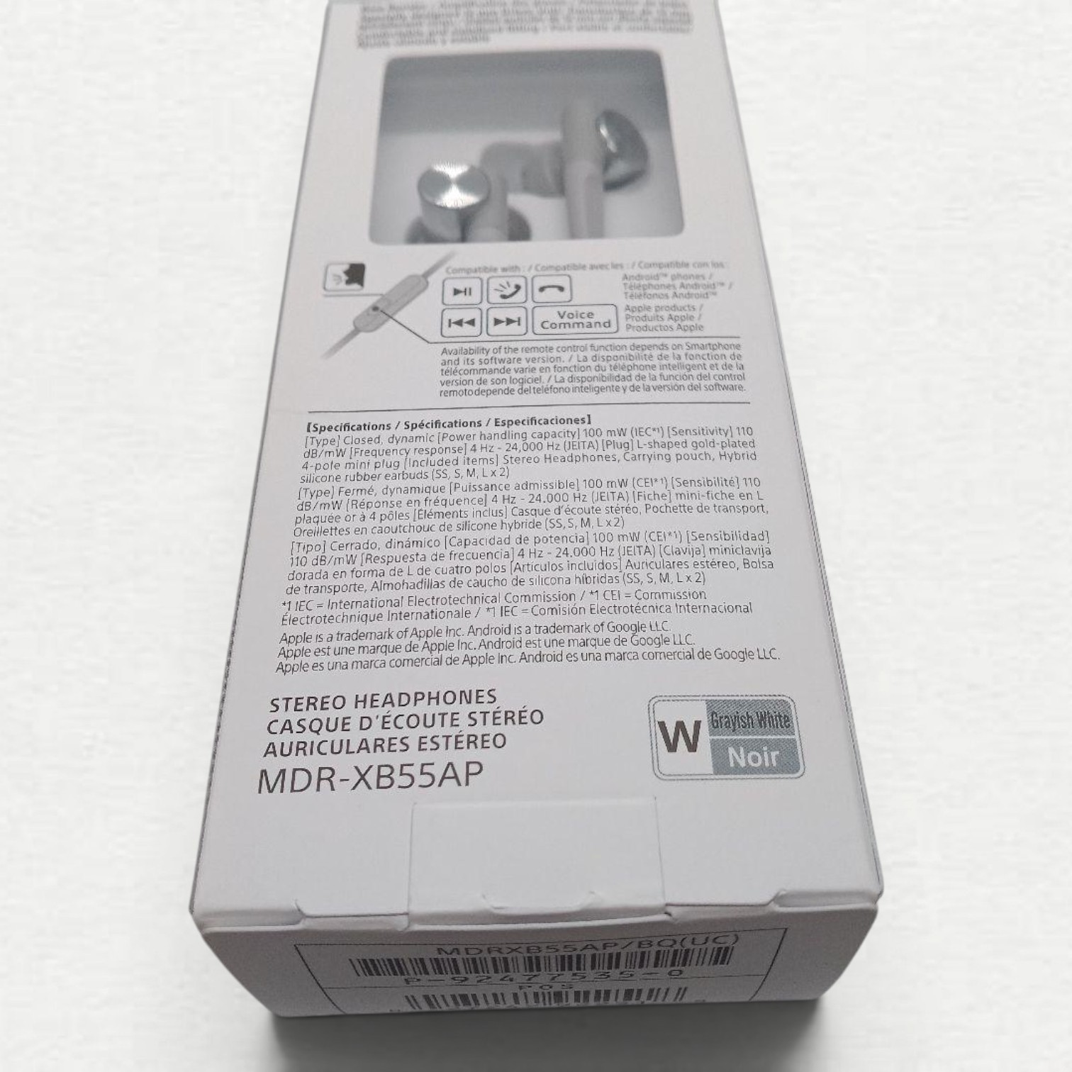 Sony MDR-XB55AP Extra Bass Wired In-Ear Earbuds Double Microphone Grayish White