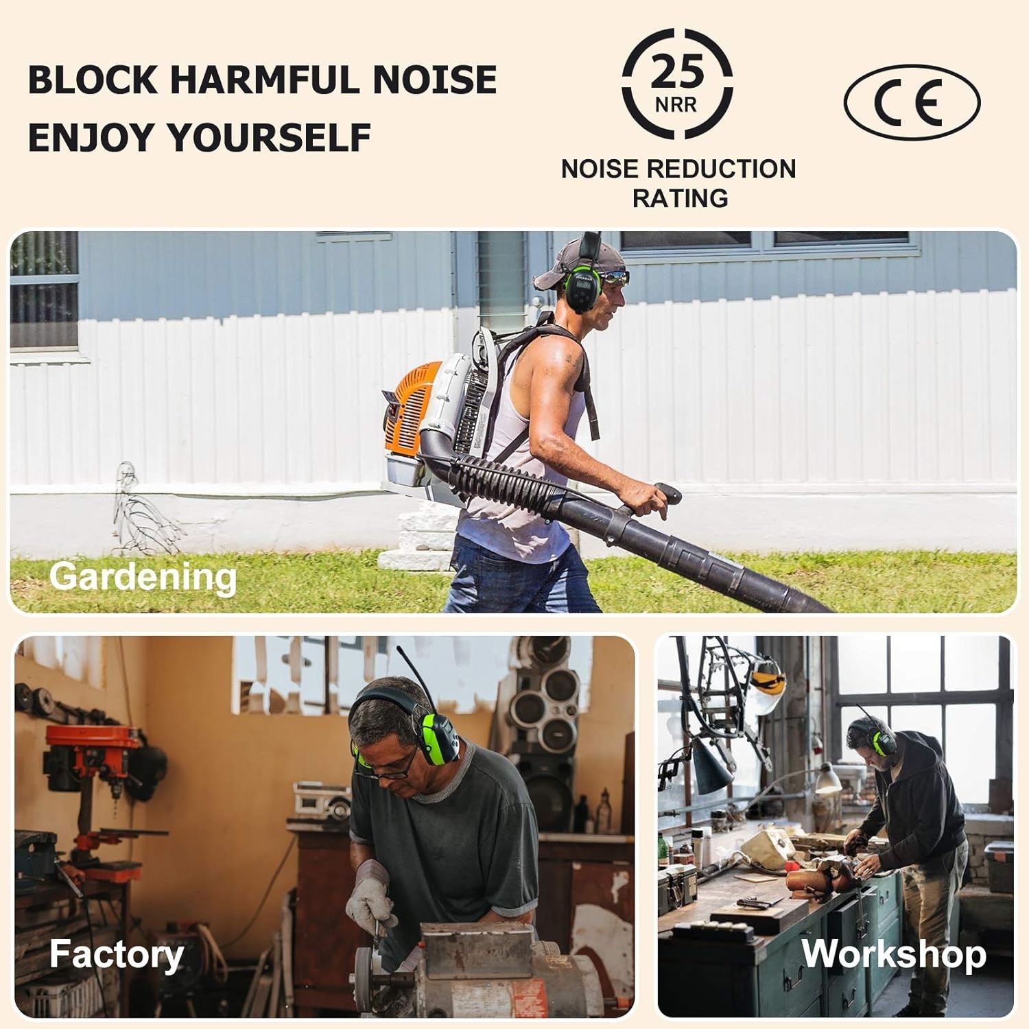 Rechargeable Hearing Protection Earmuffs with HiFi Sound & Long Battery Life