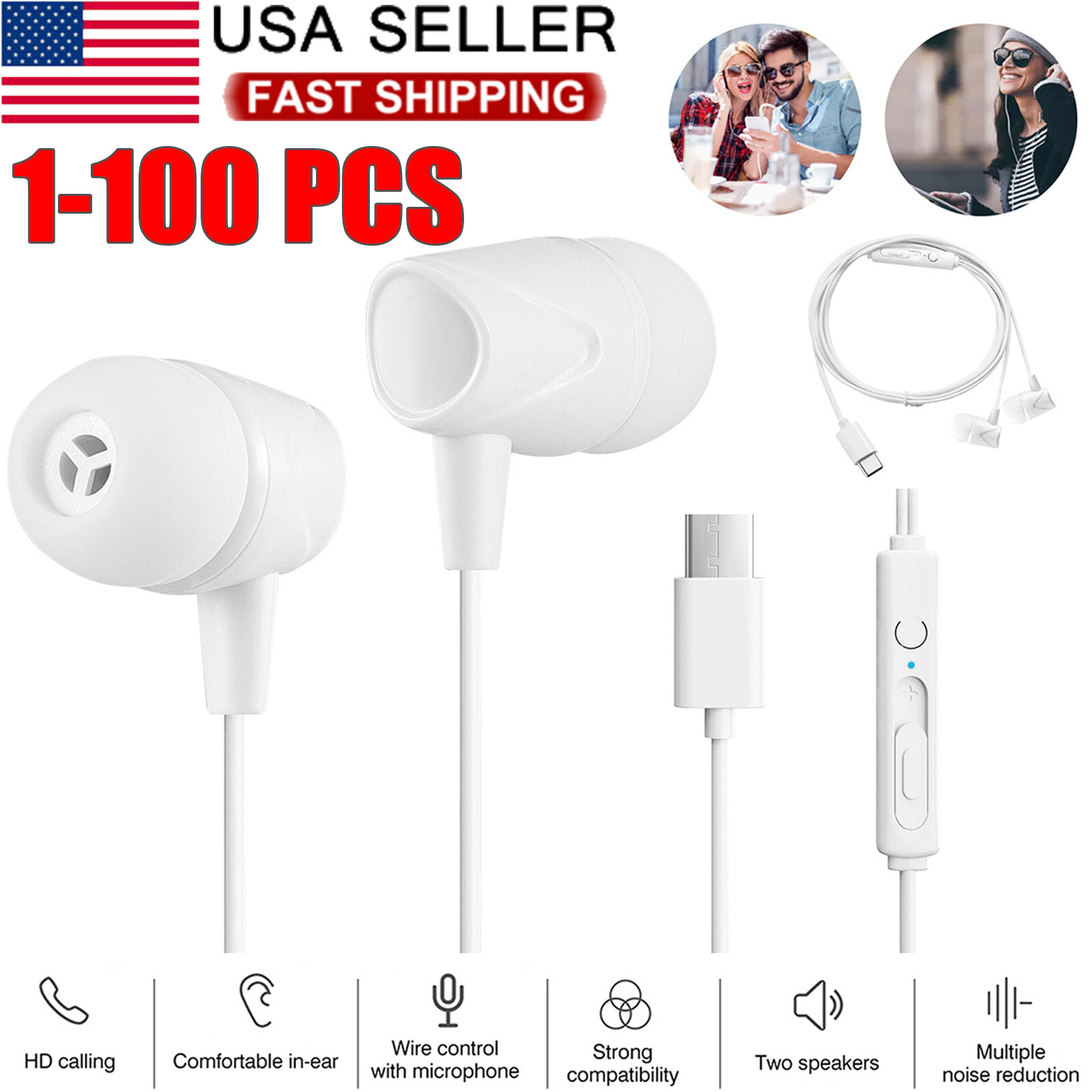 For Samsung Galaxy S22/S23 Ultra/Note Earphone Headphone USB-C Type C Earbud Lot