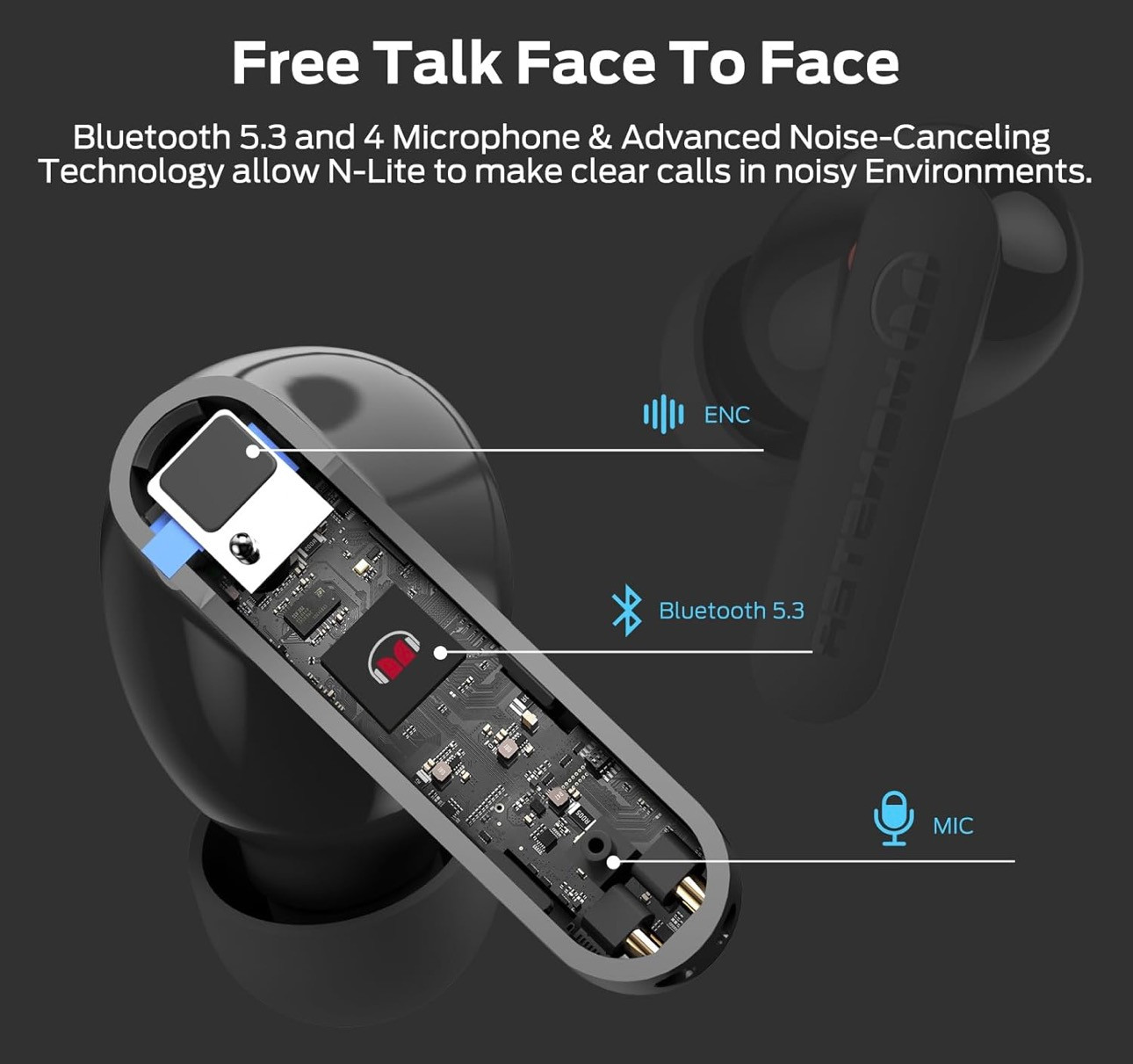 Monster N-Lite Clear Talk Wireless Earbuds Bluetooth 5.3 Headphones, waterproof