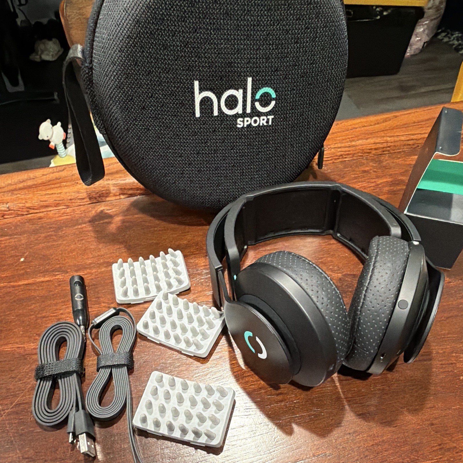 Halo Sport Over-Ear Headphones Black/Teal 3.5mm w/ Case & 3ft Cable