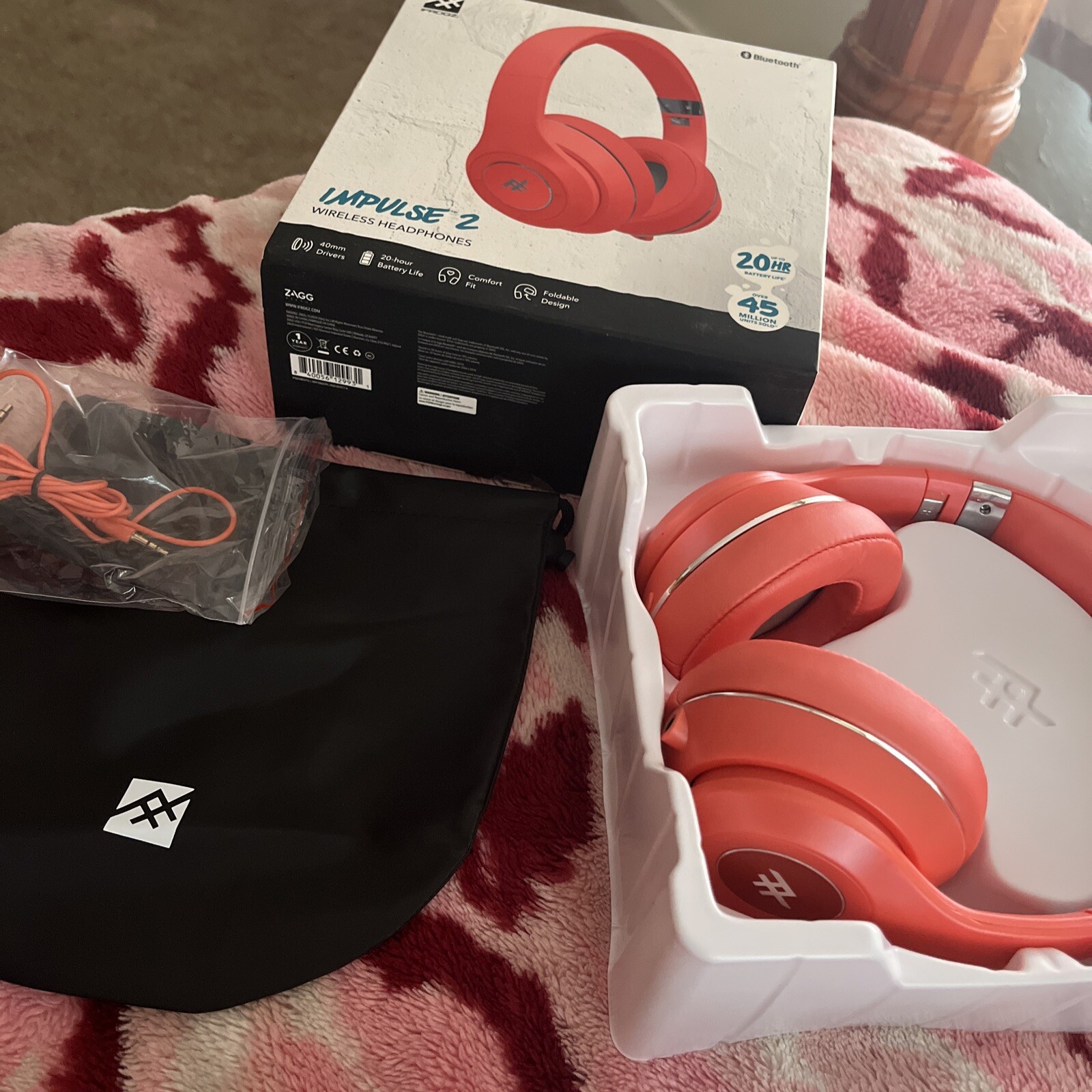 iFrogz Impulse 2 Wireless – Premium Headphones with Long Battery Life Light Red