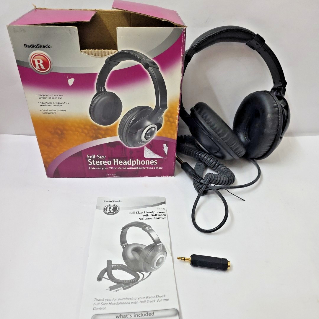 RadioShack 33-1225 Full Size Stereo Headphones Ball-Track Volume Control w/ Box