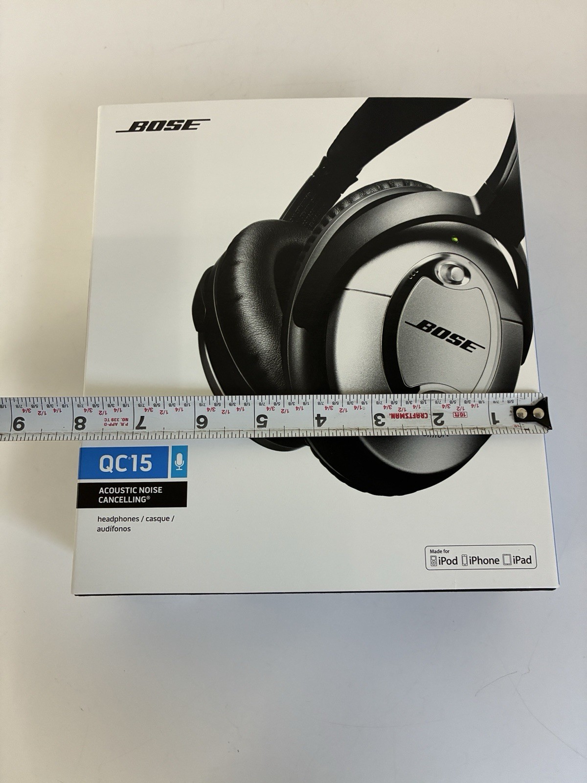 Bose QC15 Quiet Comfort Headphones Black And Silver Plus Extra Ear Pads With Box