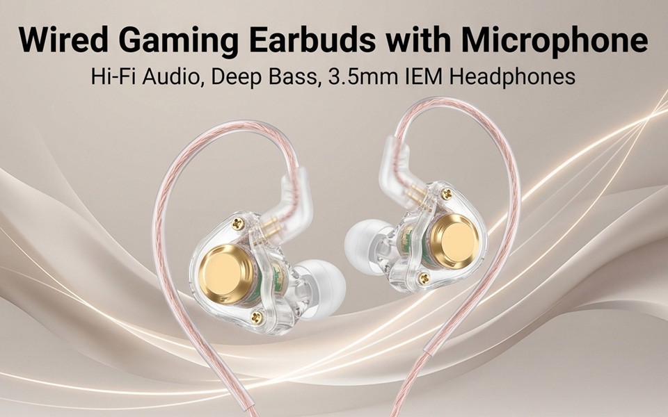 Wired Gaming Earbuds With Mic HiFi Deep Bass 3.5mm Wired IEM Gaming Headpho HCTQ