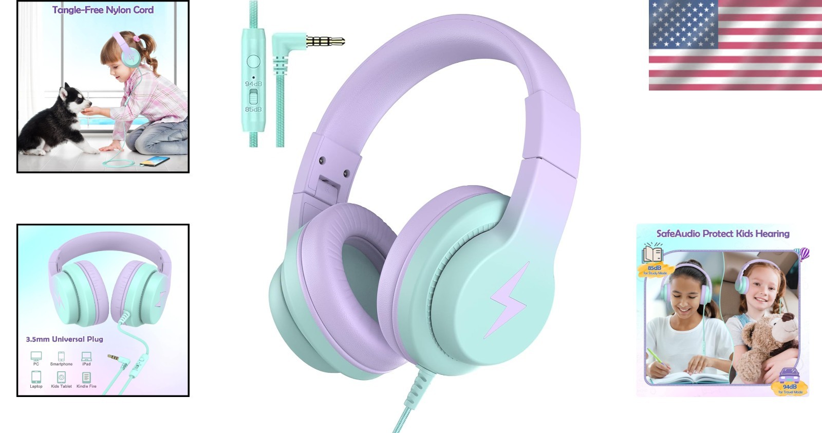 Durable Over-Ear Headphones for Kids with Microphone – Gradient Purple Design