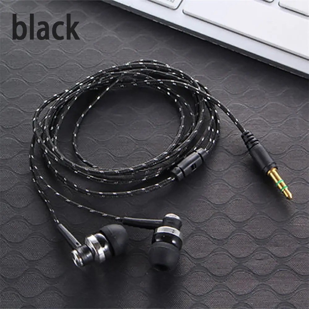 1Pc Wired Stereo Earphones 3.5mm, In-Ear with Mic, Nylon Weave Cable for Laptop