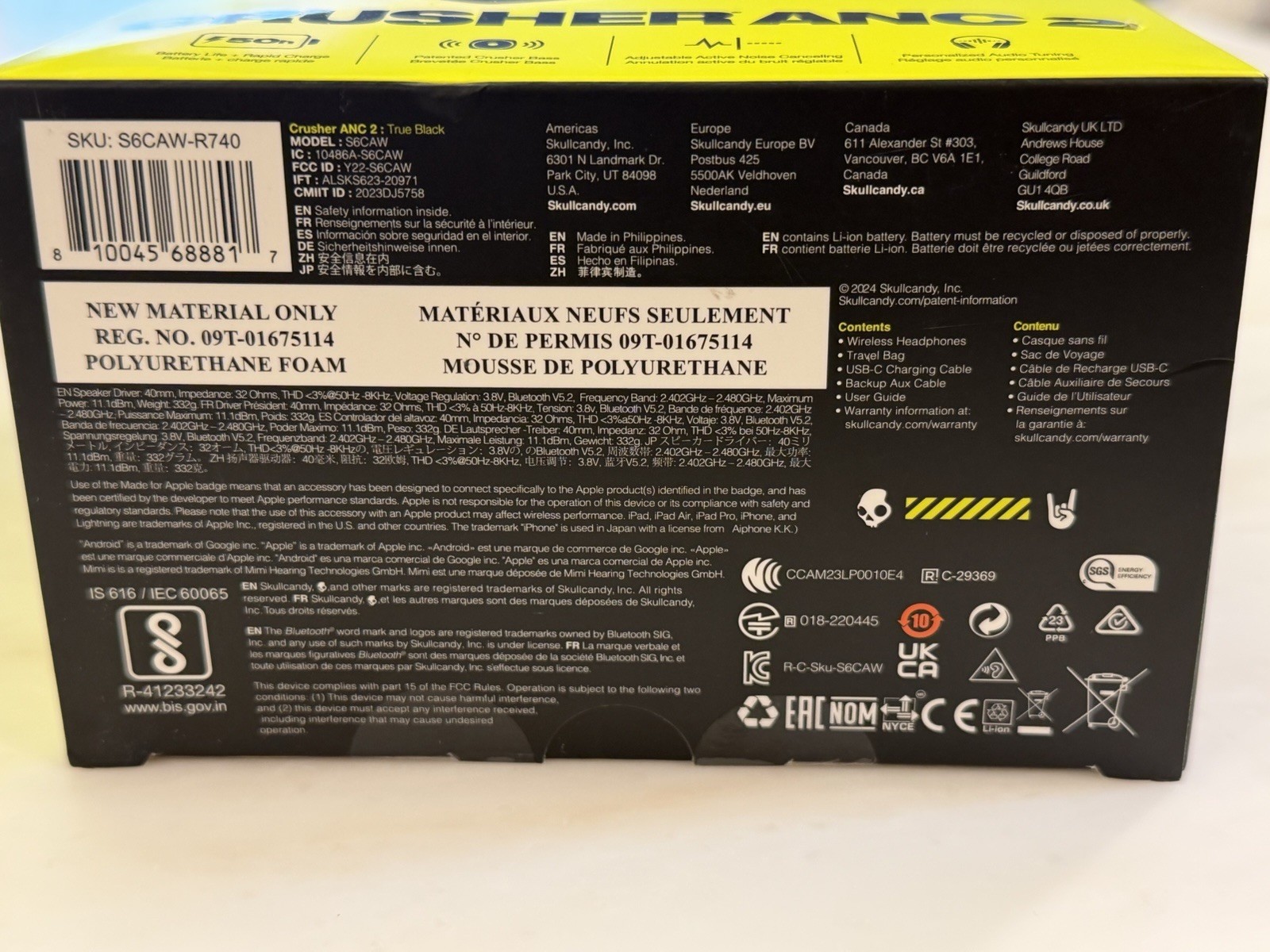 NEW – Skullcandy Crusher ANC 2 Noise Canceling Wireless Headphones Black + USB-C