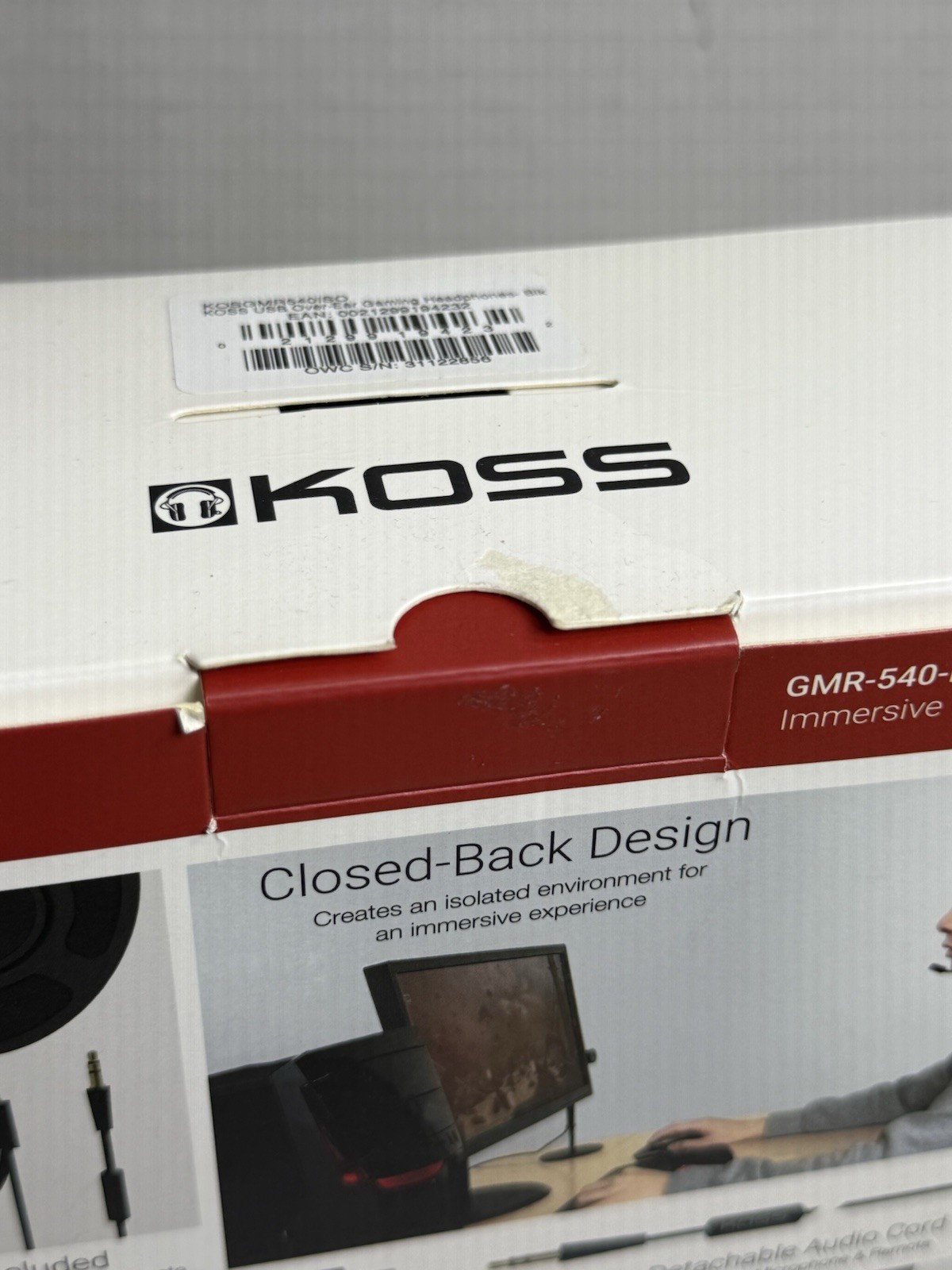 Koss Closed Back Gaming Headphones Boom Microphone USB Red GMR-540-USB OPEN BOX