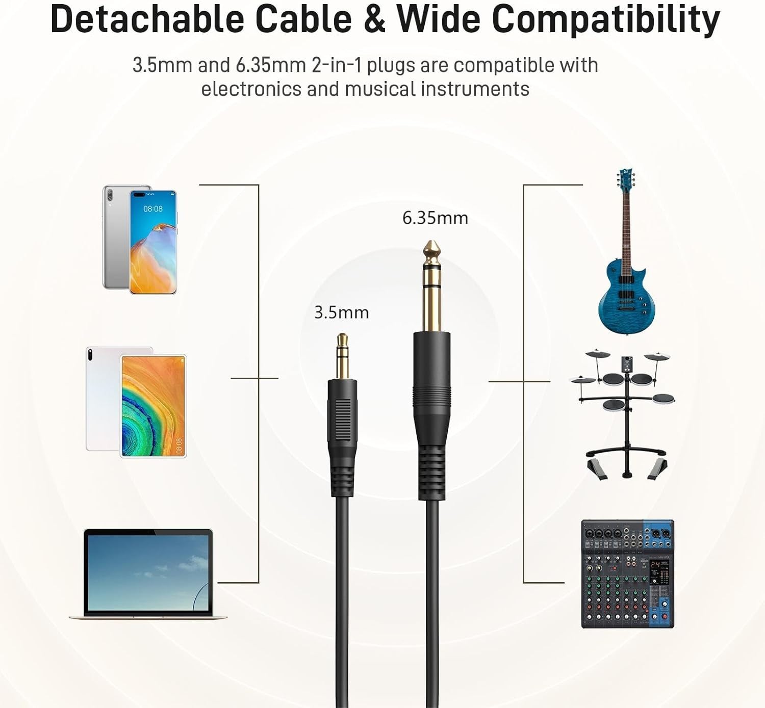 Multi-Functional DJ Headphones with Detachable Cable