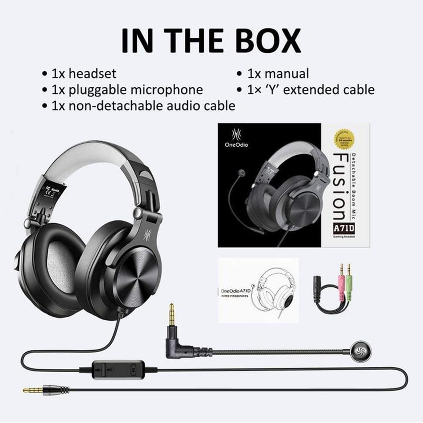 OneOdio A71D Computer Gaming Wired Over Ear Headset with Detachable Microphone