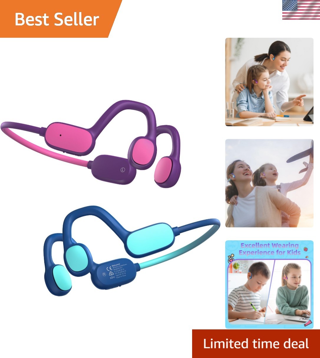 Bluetooth Kids Headphones 2 Pack – 85dB Safe Listening, Modern Open-Ear Design
