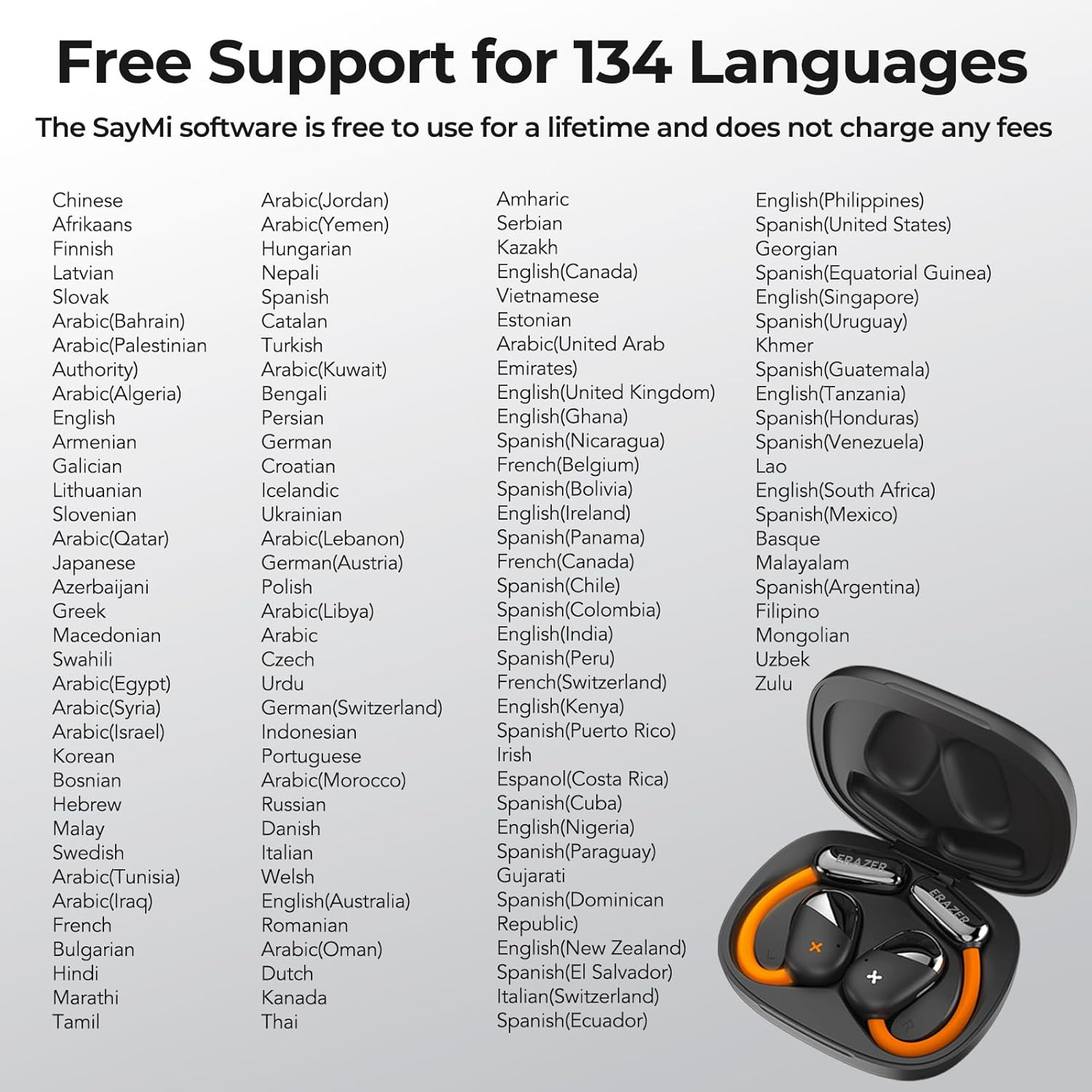 ERAZER AI Translation Earbuds Real Time, 135 Language Translator Earbuds