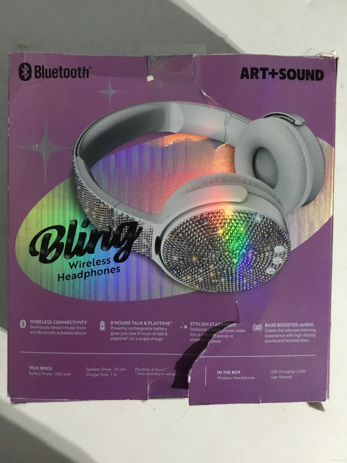 Art+Sound Bling Wireless Bluetooth Luxury Headphones with Built in Mic BLING