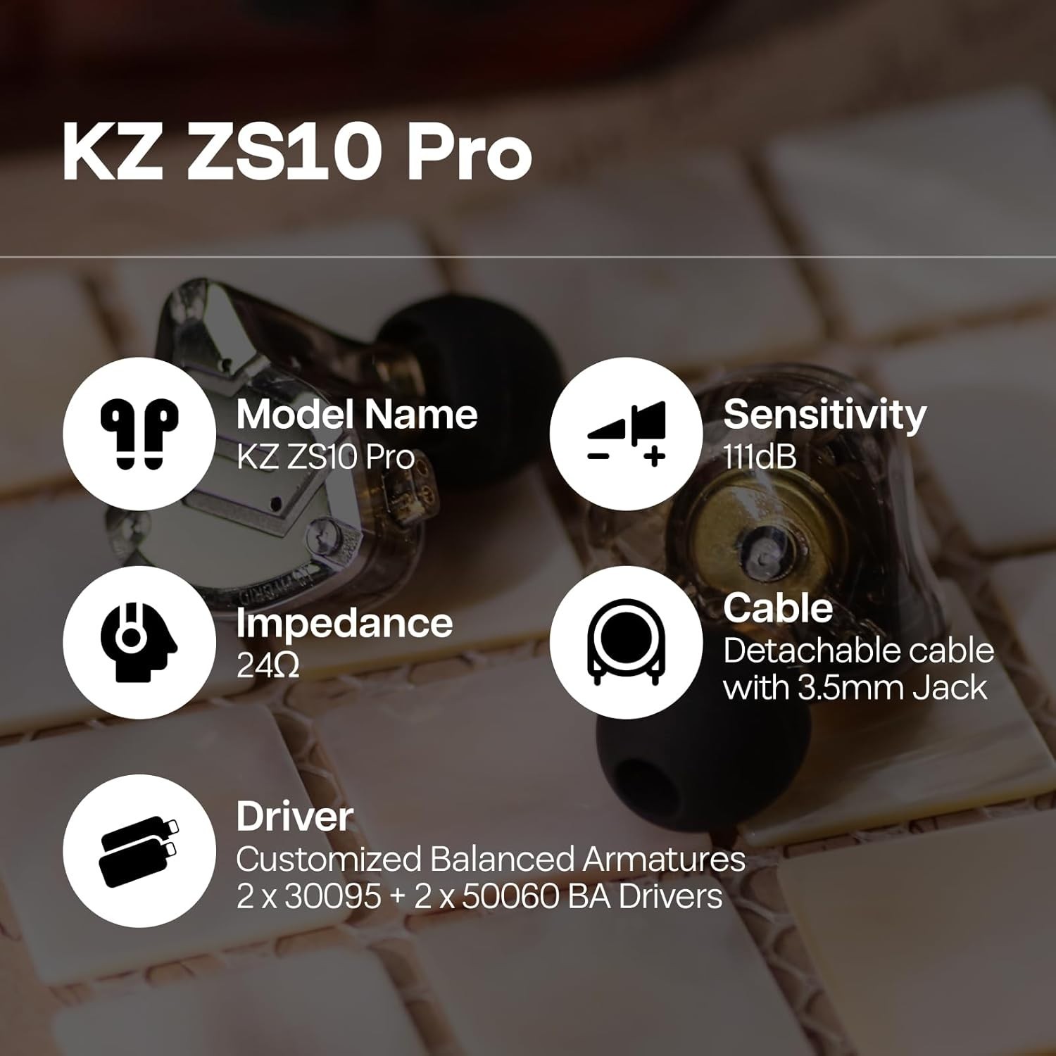 KZ ZS10 Pro High-Performance Hybrid Earphones with Detachable Cable, Black