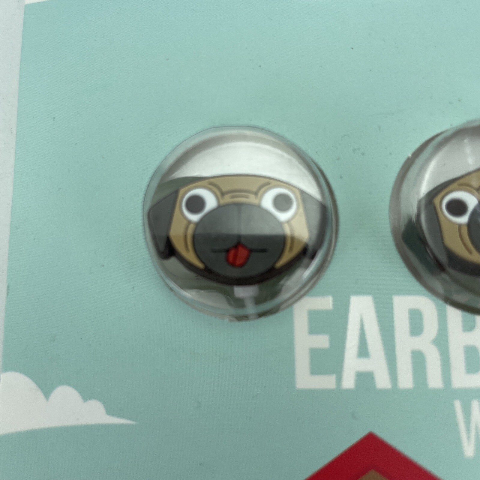Gabba Goods Pug Dog Earbuds Headphones with Mic, White Cable NEW Sealed