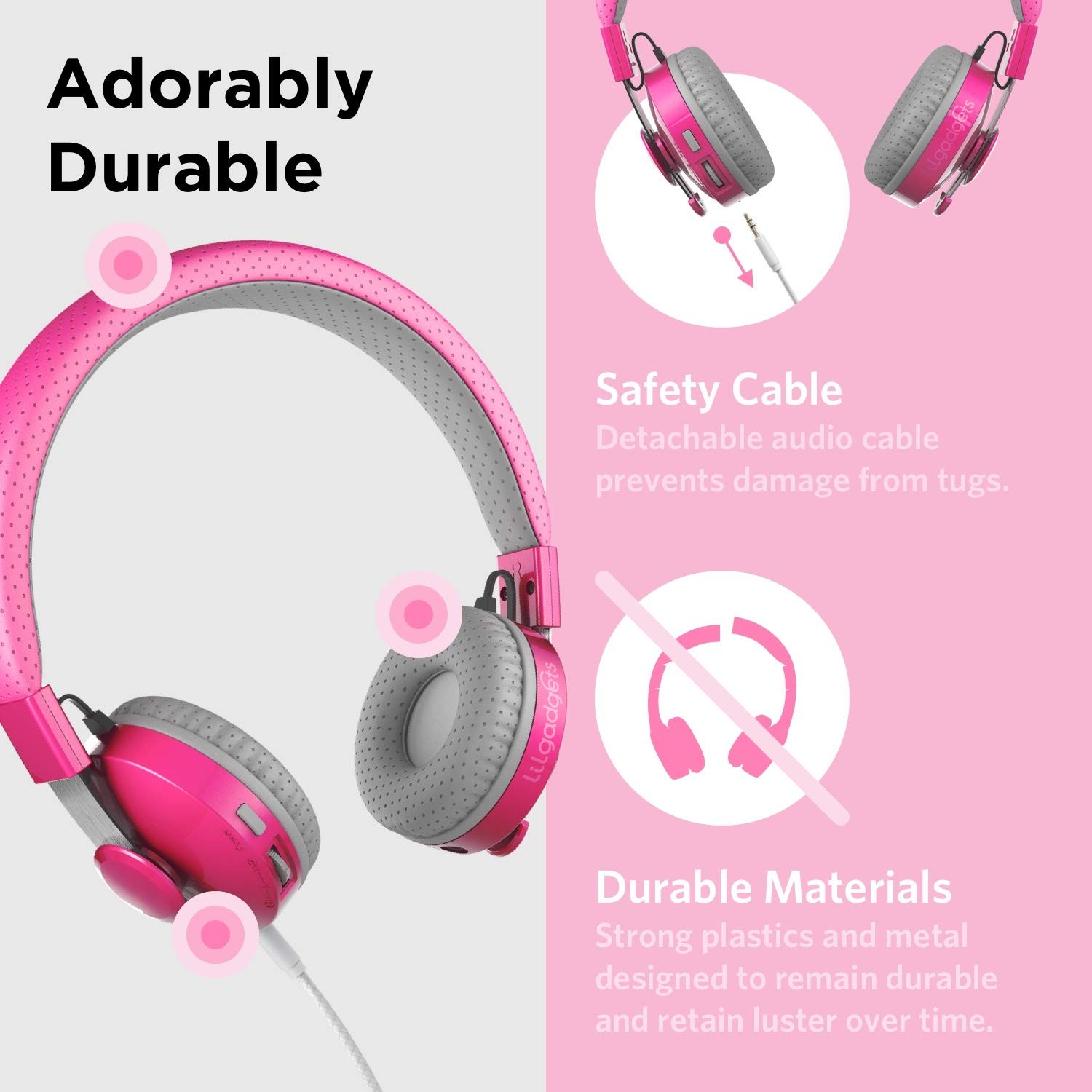 LilGadgets On-Ear Kids Headphones – 4+ Years, Pink, Untangled 4 Years +, Pink