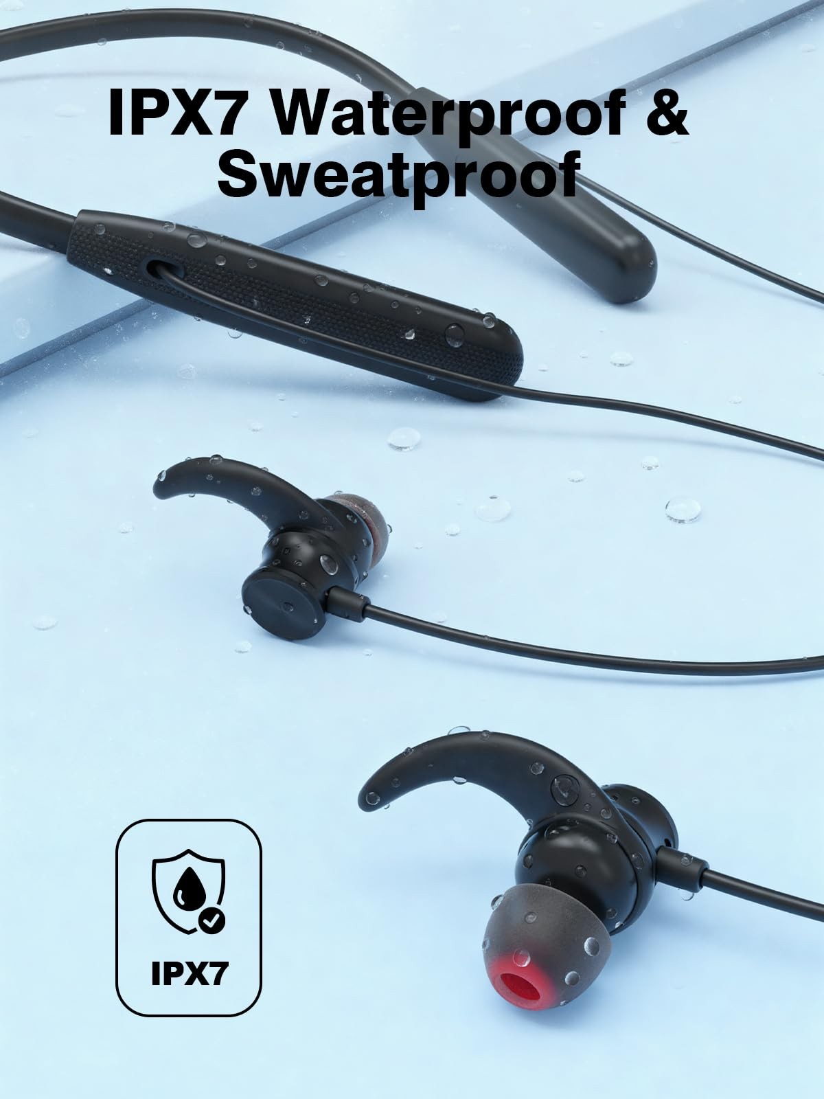 Rythflo Neckband Bluetooth Headphones, ENC IPX7 Sweatproof Sport Small, Black