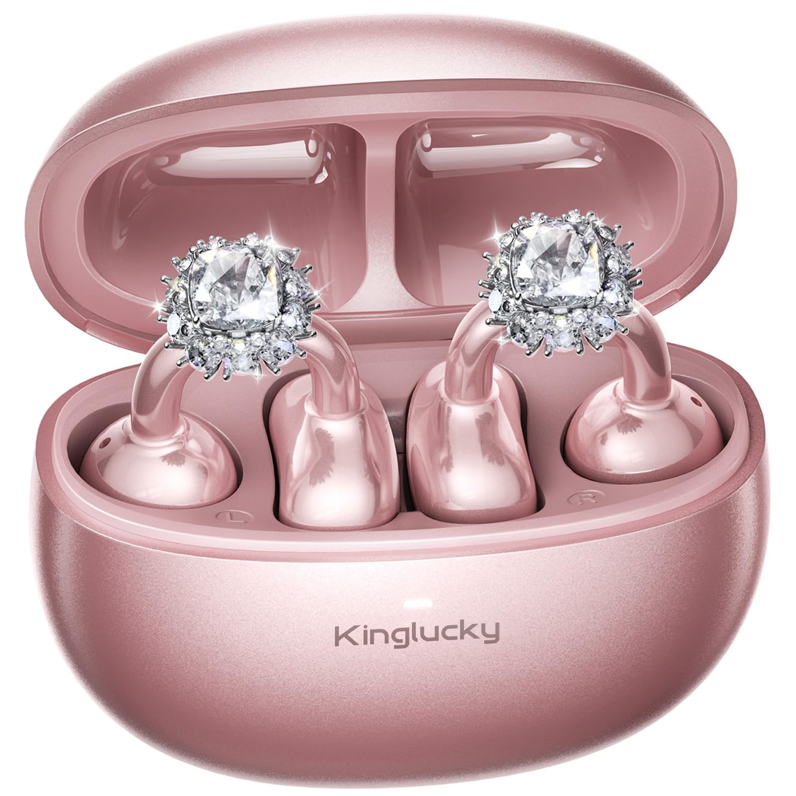 Clip-On Open Ear Earbuds with Detachable Diamond Earrings, Bluetooth 5.4 Open…