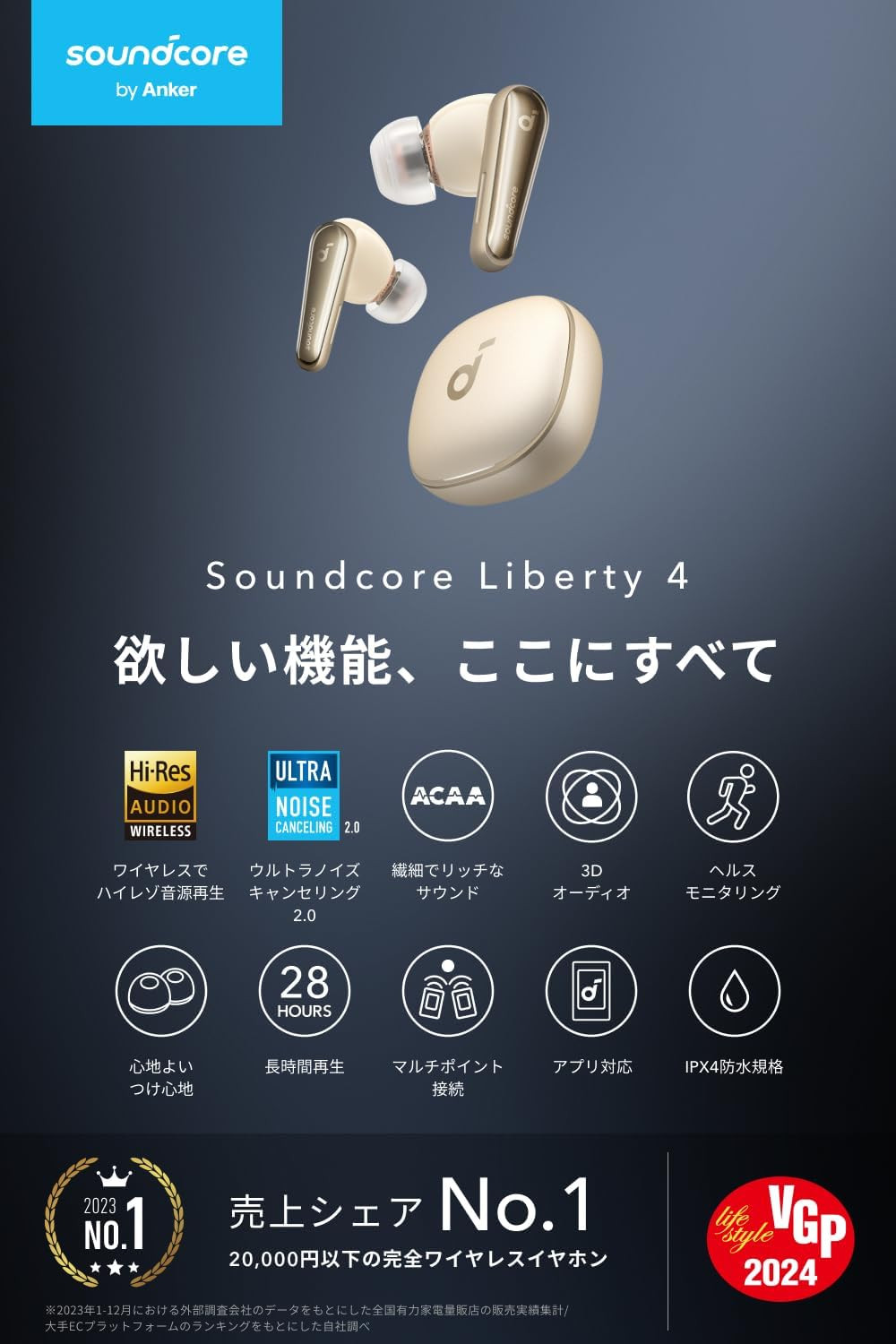 Anker Soundcore Liberty 4 A3953NB1 Bluetooth Earbuds Champagne Gold Japan New