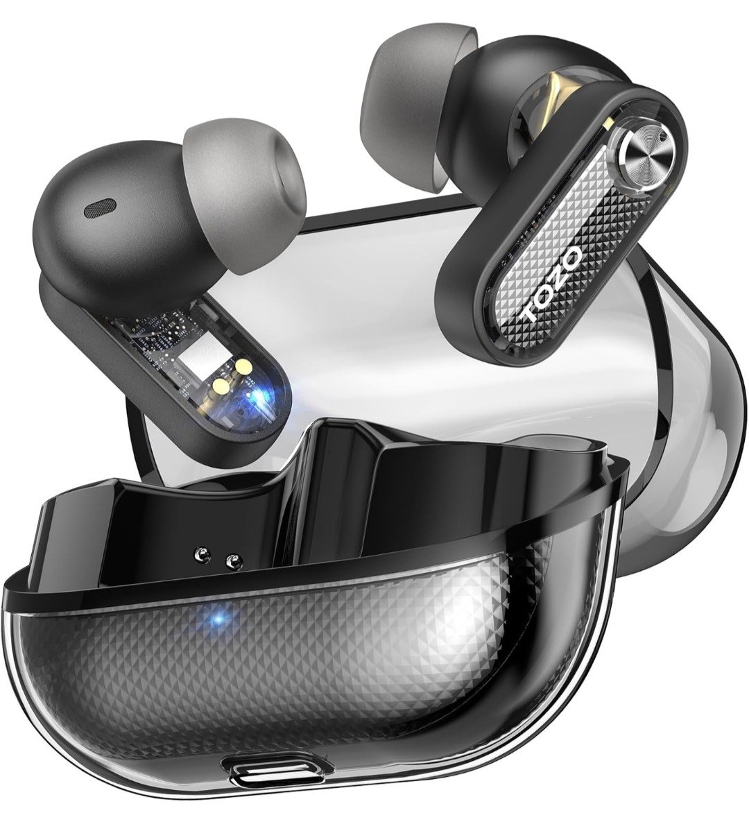 Black Crystal Pods Hybrid Active Noise Cancelling Wireless Earbuds TOZO 10mm Dri