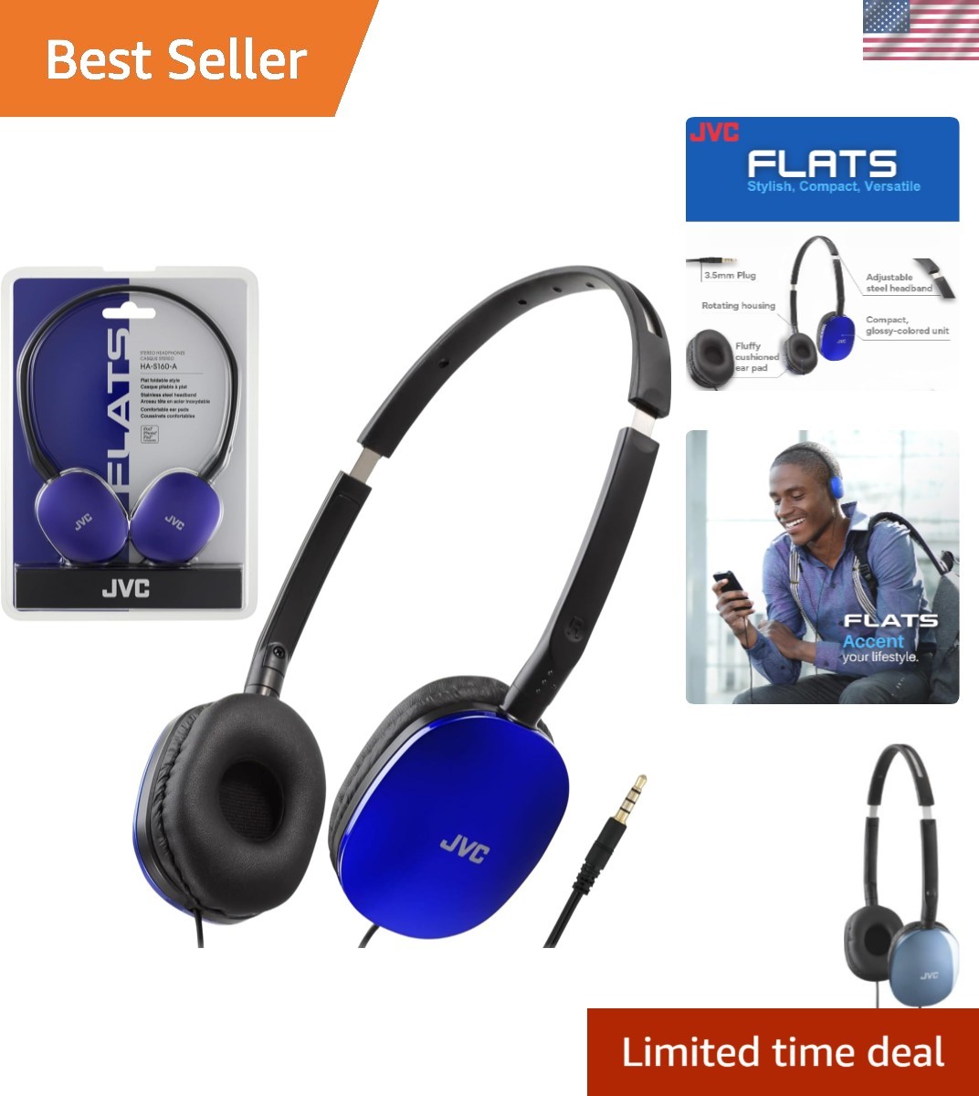 Flat Foldable Wired Headphones – 30mm Driver for Stunning Sound