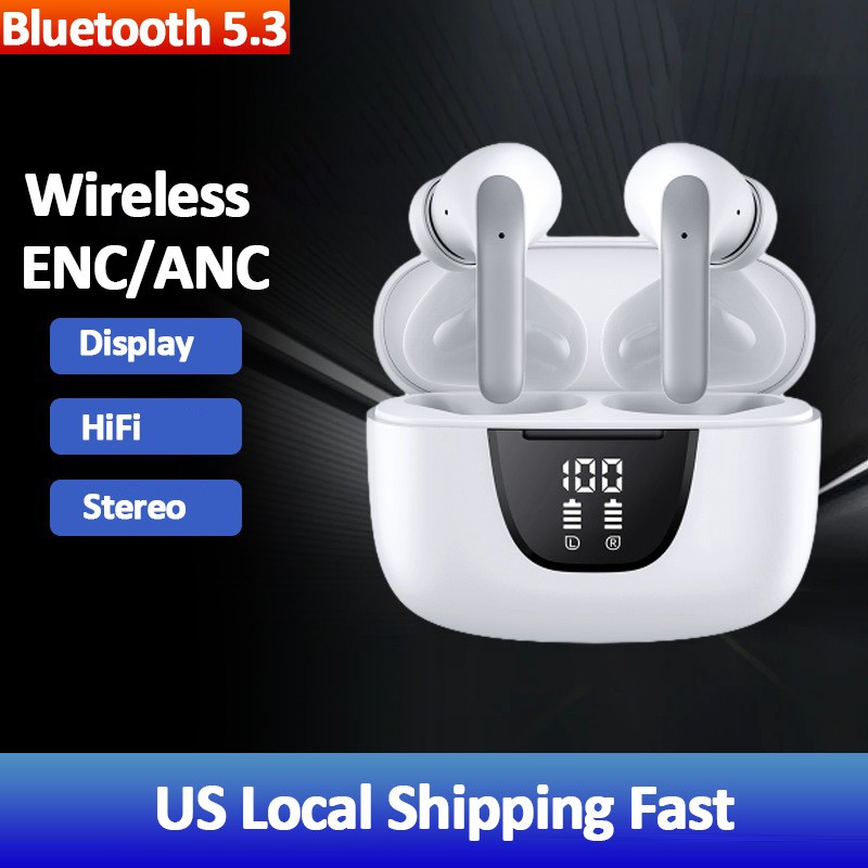 Wireless Earbuds Bluetooth 5.3 Headphone Noise Cancelling Deep Bass Mic LED IPX7