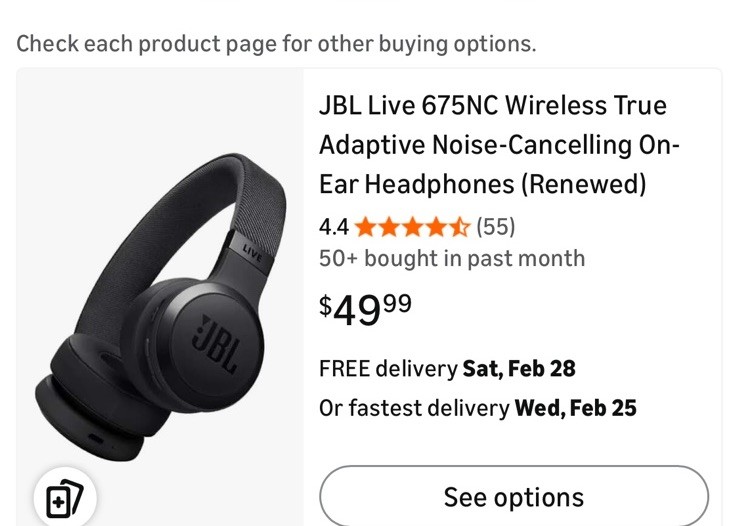 JBL Live 675NC Wireless On-Ear Headphones with Adaptive Noise Cancelling