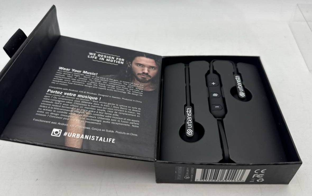 Urbanista Berlin Bluetooth Earphones 4.5 Hours Playtime Earbuds Black Neckband