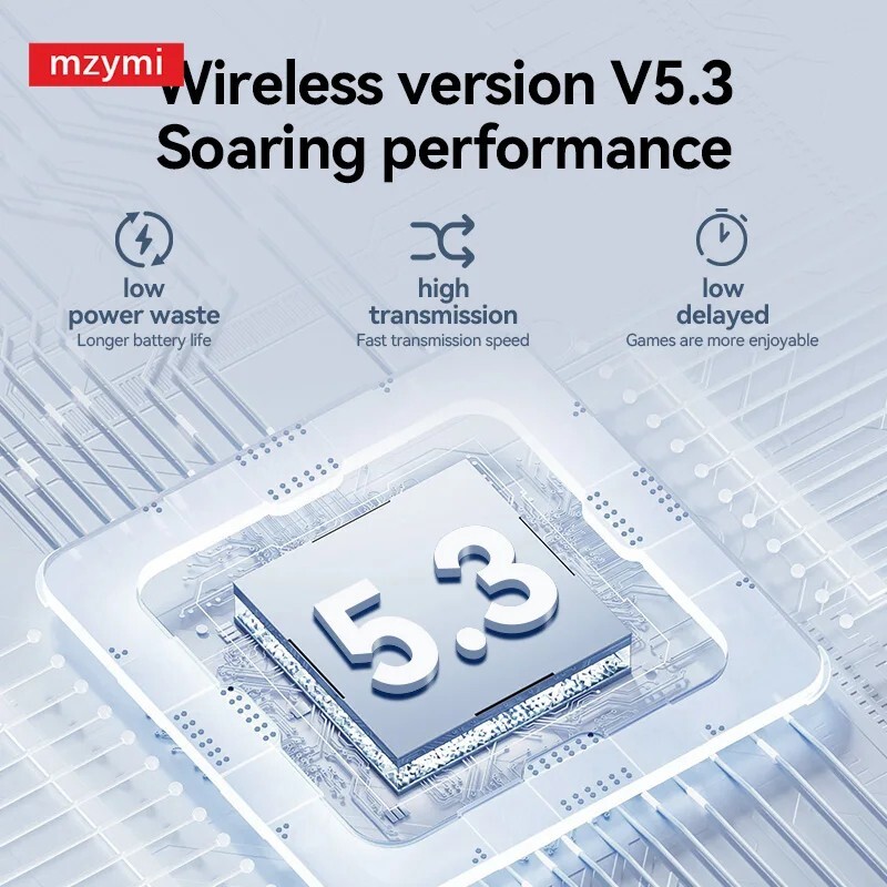 mzymi Y107 TWS Headset ENC Noise Cancelling Bluetooth5.3 Wireless LED Earbuds