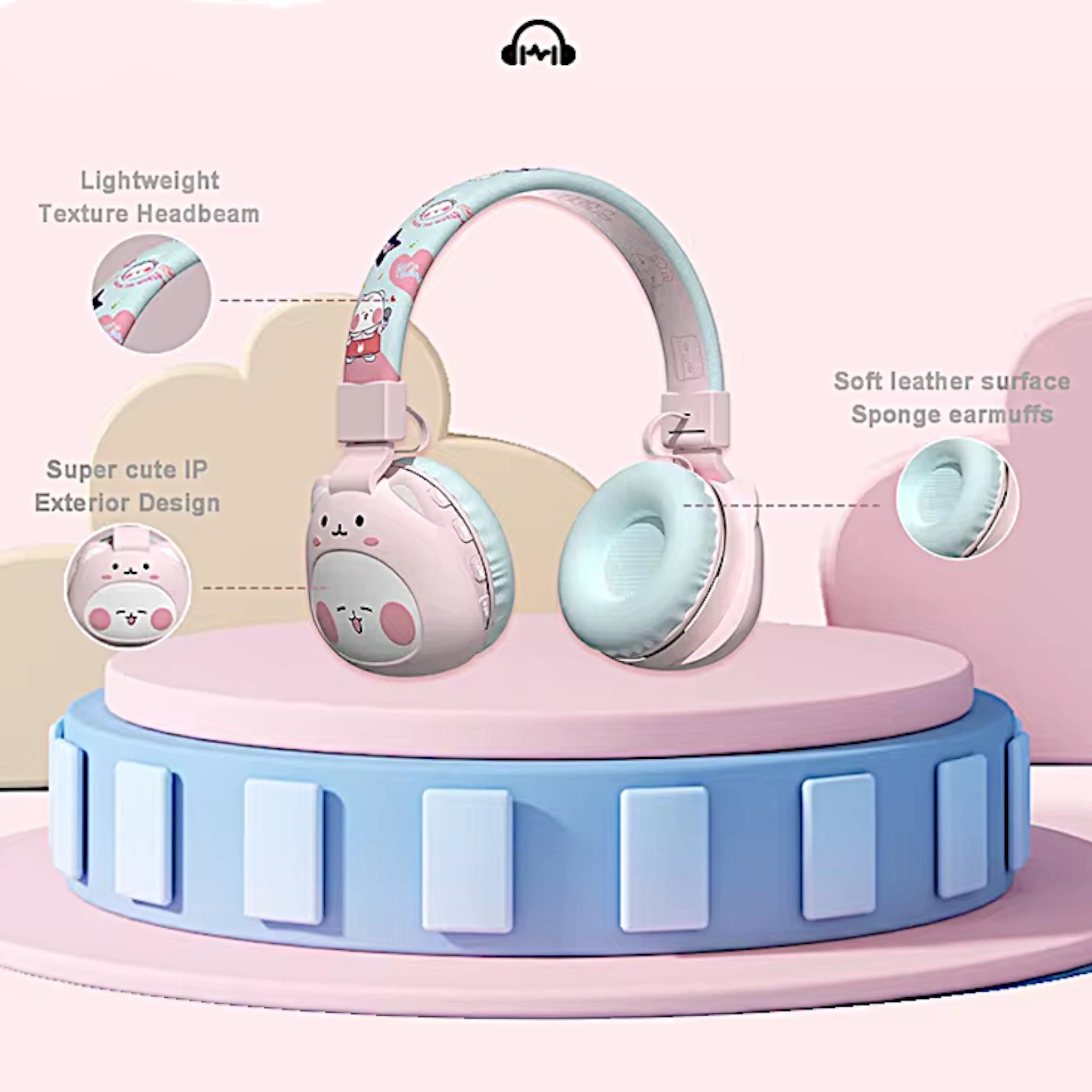 Candy Cat Bunny Cartoon Wireless/Wired Headphones Soft Pad Kids Headset Gift Box