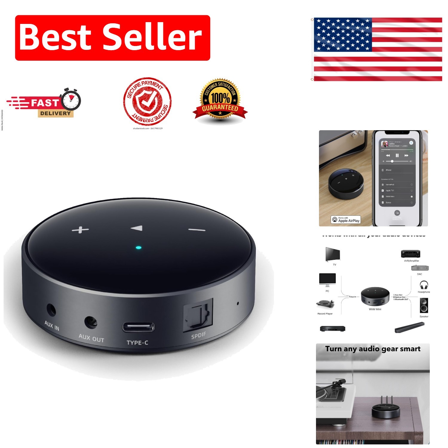 High-Fidelity Mini Audio Streamer – AirPlay 2, Spotify Connect, & Voice Control