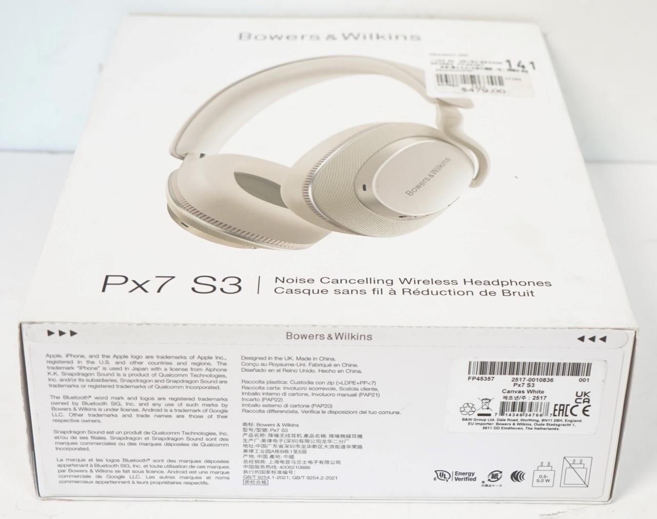 NEW- Bowers & Wilkins PX7 S3 Noise Cancelling Wireless Headphones – Canvas White
