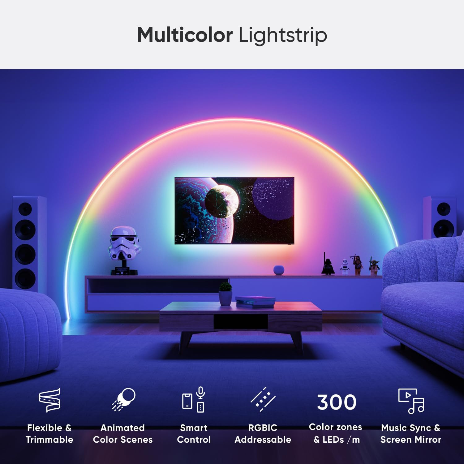 Essentials Matter Bluetooth & Wifi Smart Multicolor LED Lightstrip 200″ Smarter