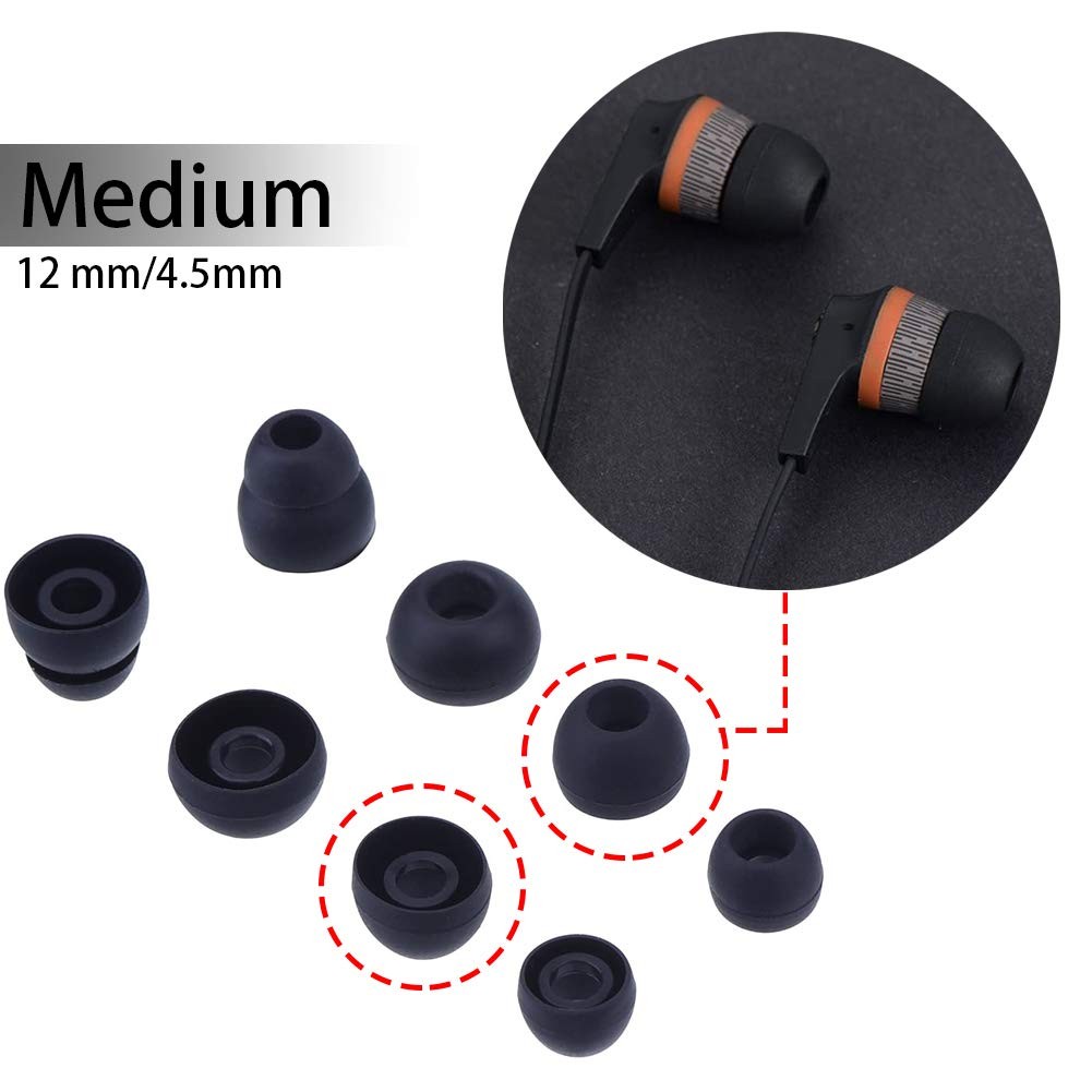 20 Pcs Medium Silicone Earbud Cap Tip Cover Replacement – 10 Black, 10 Clear Tit