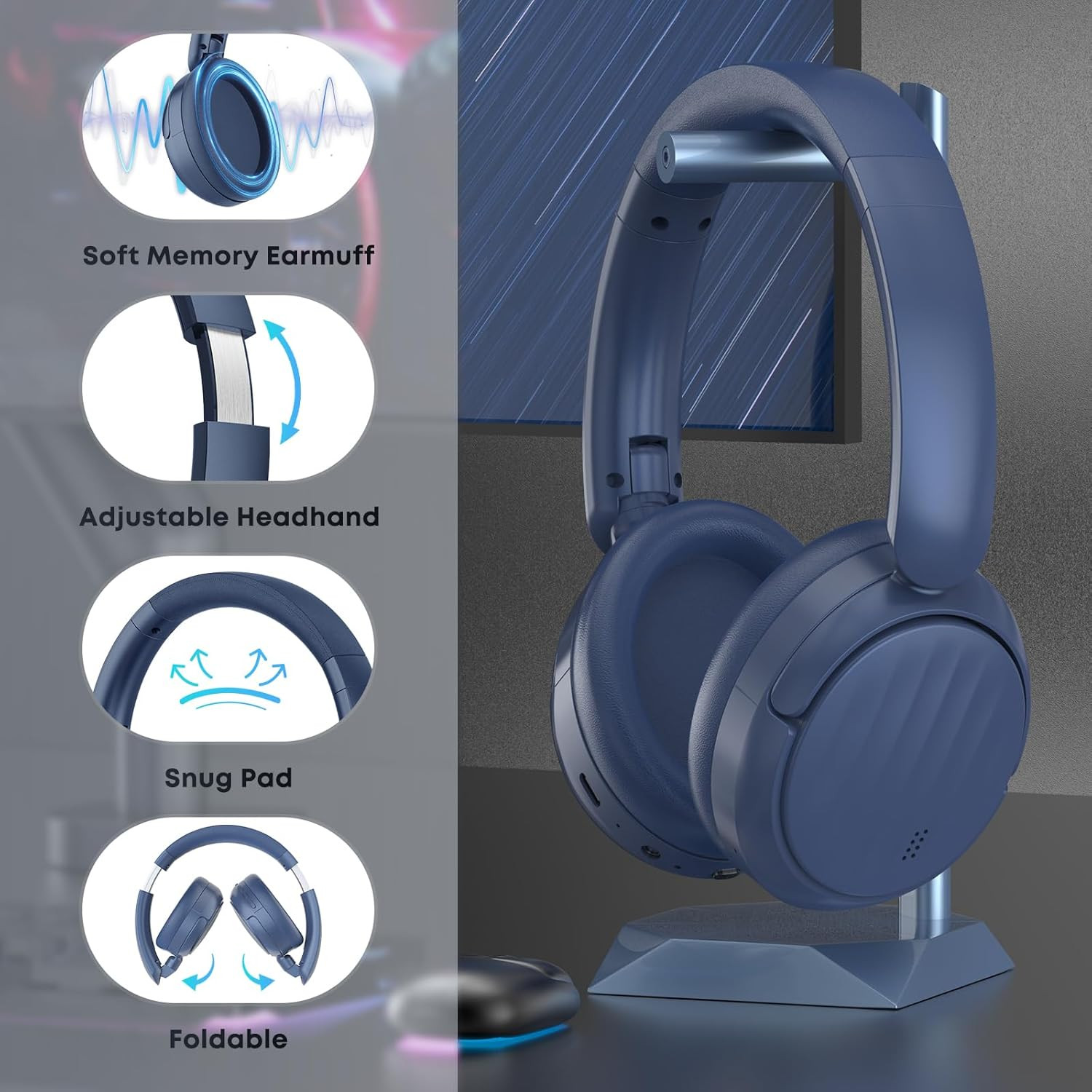 Bluetooth Headphones with Active Noise Cancelling (ANC), Wireless over Ear Bluet
