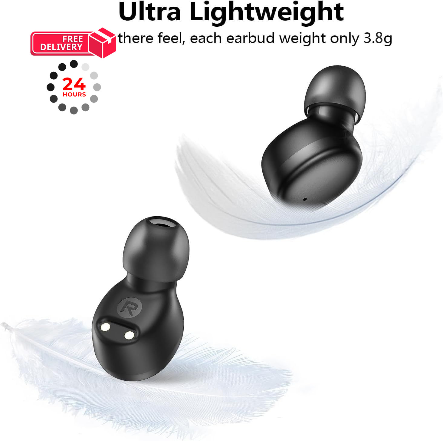kurdene Wireless Earbuds Bluetooth 5.3 Light Weight in Ear Small Light, Black