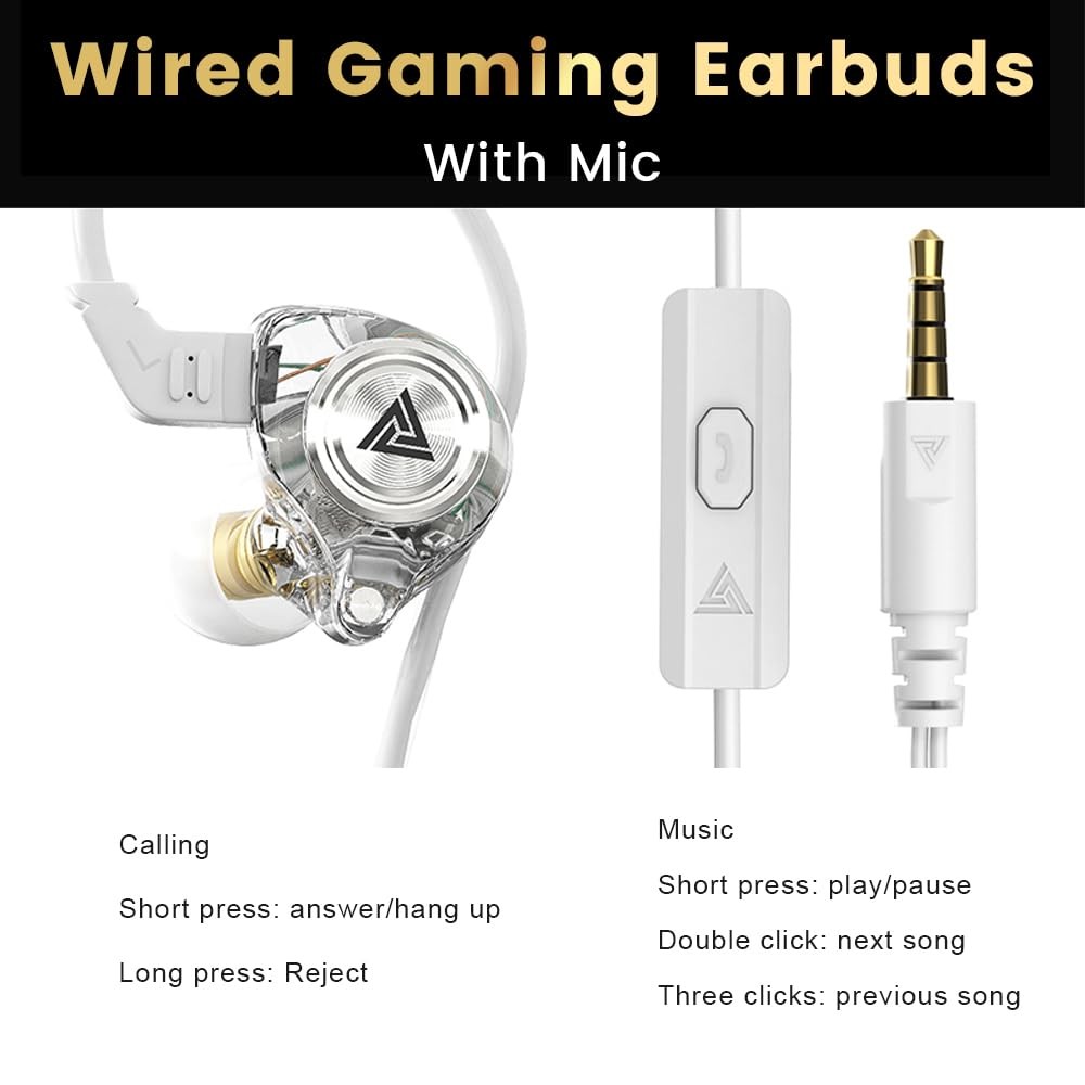 Wired Gaming Earbuds, Ak3file in Ear Monitors, Deep Bass Sound Wired Earbuds, Hi